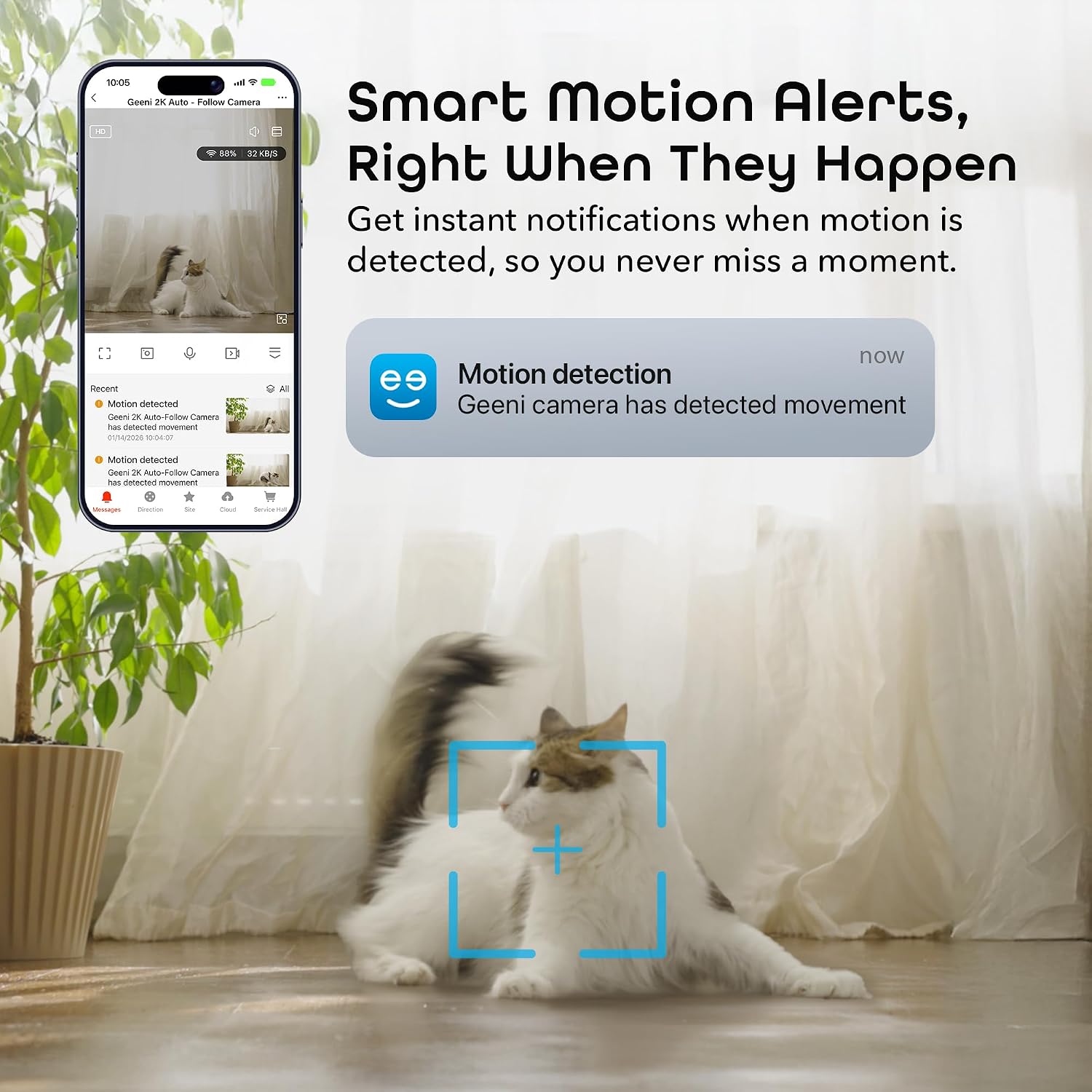 Geeni Sentinel Smart 2K Indoor Security Camera with Auto-Tracking – Dual-Band 2.4GHz & 5GHz WiFi, 2K HD Video, App & Voice Control, Motion Detection, White