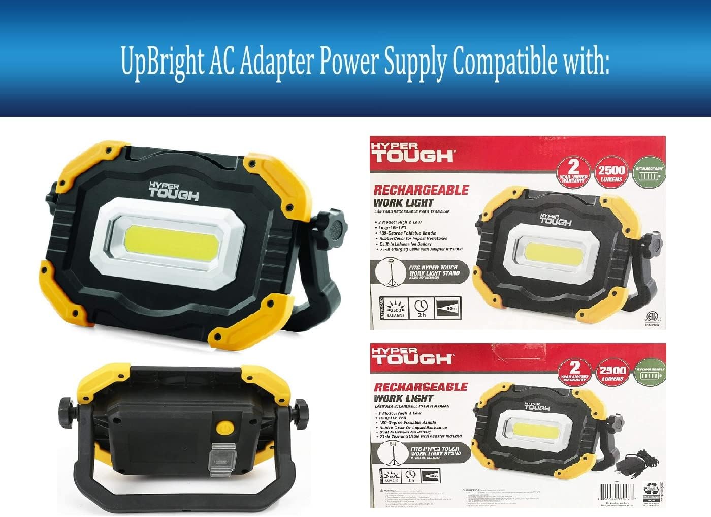 UpBright 9V AC/DC Adapter Compatible with Hyper Tough 7046 HT HT7046 FSI 60-625 2500-Lumen Li-Ion LED Lithium-Ion Rechargeable Battery Work Light
