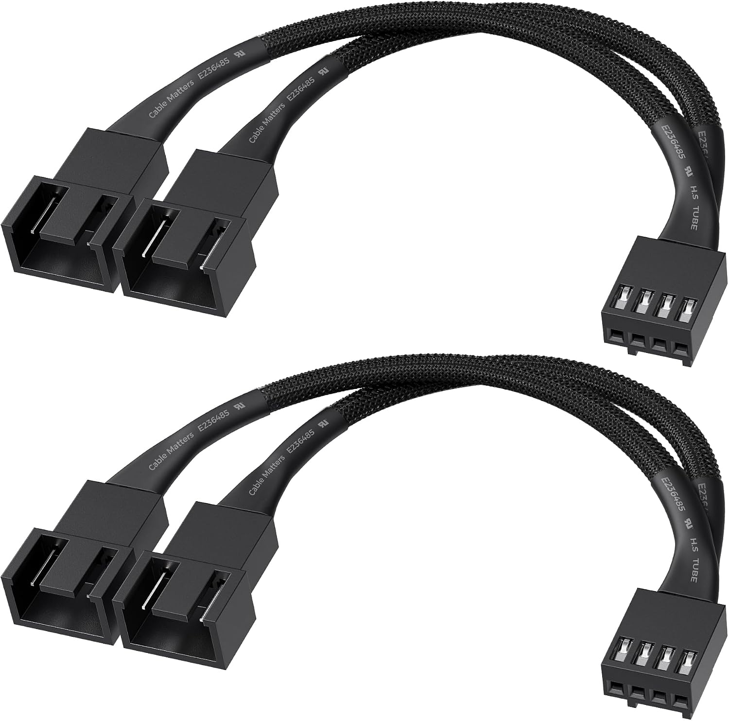 Cable Matters 2-Pack 2 Way 4-Pin PWM Fan Splitter Cable, 4 inches | PC Fan Splitter 1 to 2 Converter, PC PWM Extension Cable