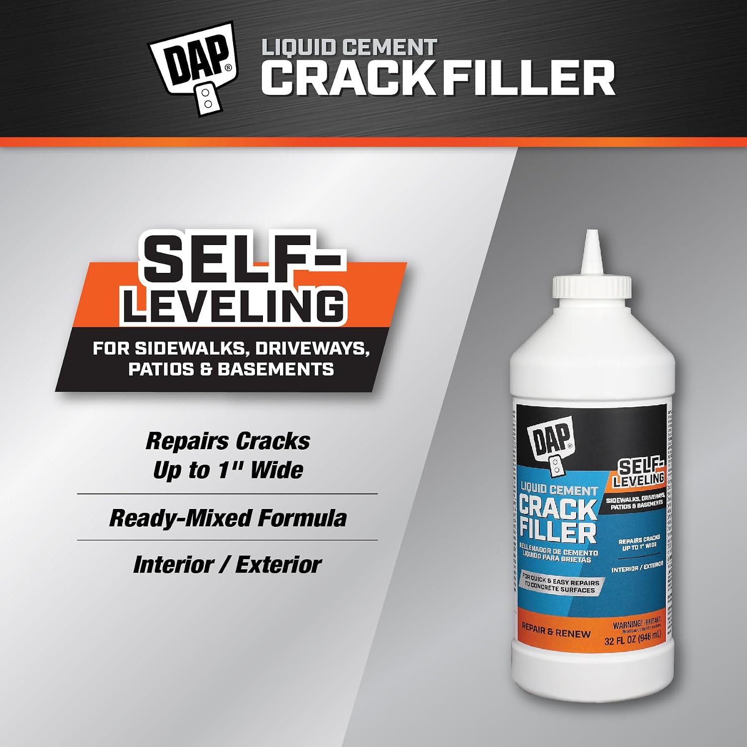 DAP Liquid Cement Crack Filler (Ready to Use), Gray, 32 Oz (7079837584)