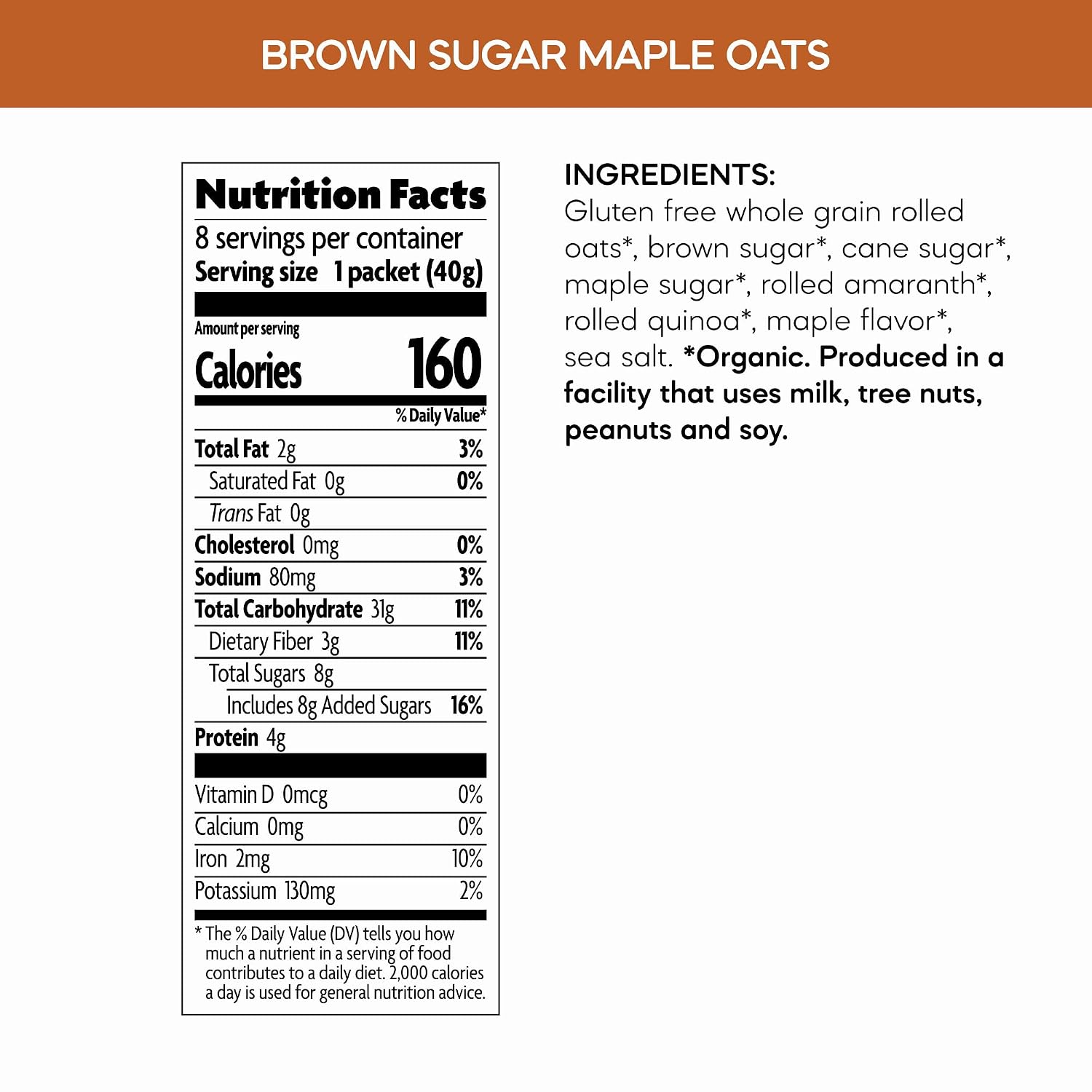 Natures Path, Oatmeal Brown Sugar Maple Gluten Free 8 Count Organic, 11.3 Ounce