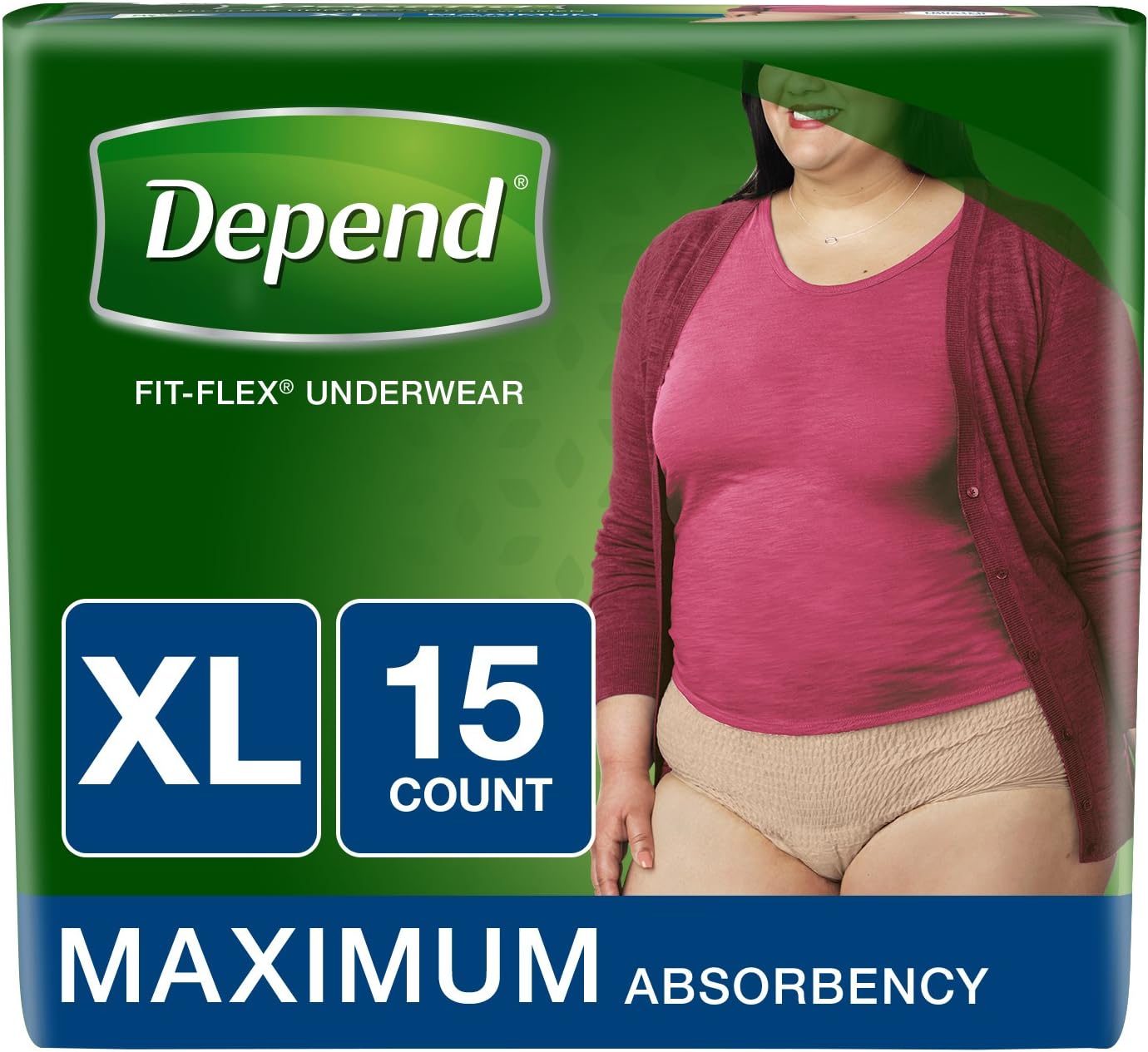 Depend FIT-FLEX Incontinence Underwear for Women, Disposable, Maximum Absorbency, Large, Blush, 52 Count (2 Packs of 26) (Packaging May Vary)