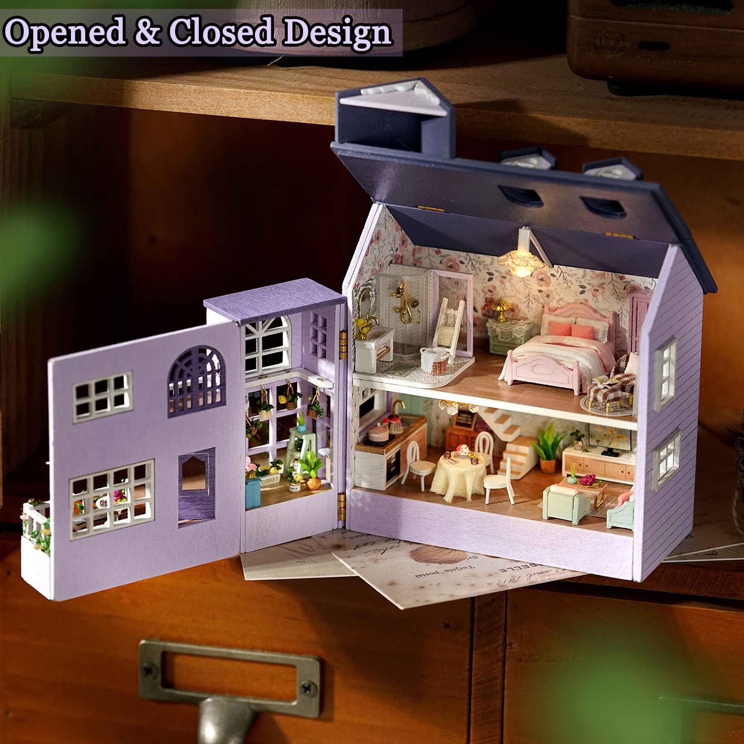 DIY Miniature Dollhouse Kit with Furniture Plus Dust Proof | 1:24 Scale Creative Room Mini Wooden Doll House Accessories for Kids Teens Adults Aged 14+(Beach Cottage)
