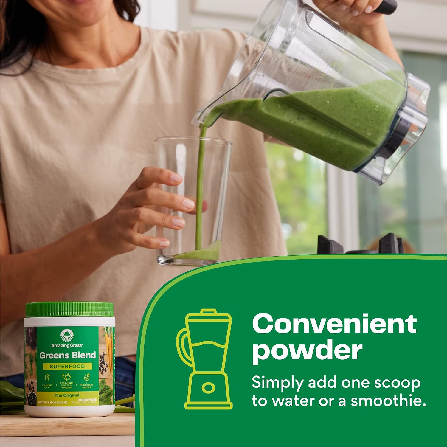 Amazing Grass Super Greens Powder Original, 60 Servings, 16.9 oz | Organic Greens Superfood Powder with Spirulina, Beet Root, Probiotics & Digestive Enzymes to Support Digestion
