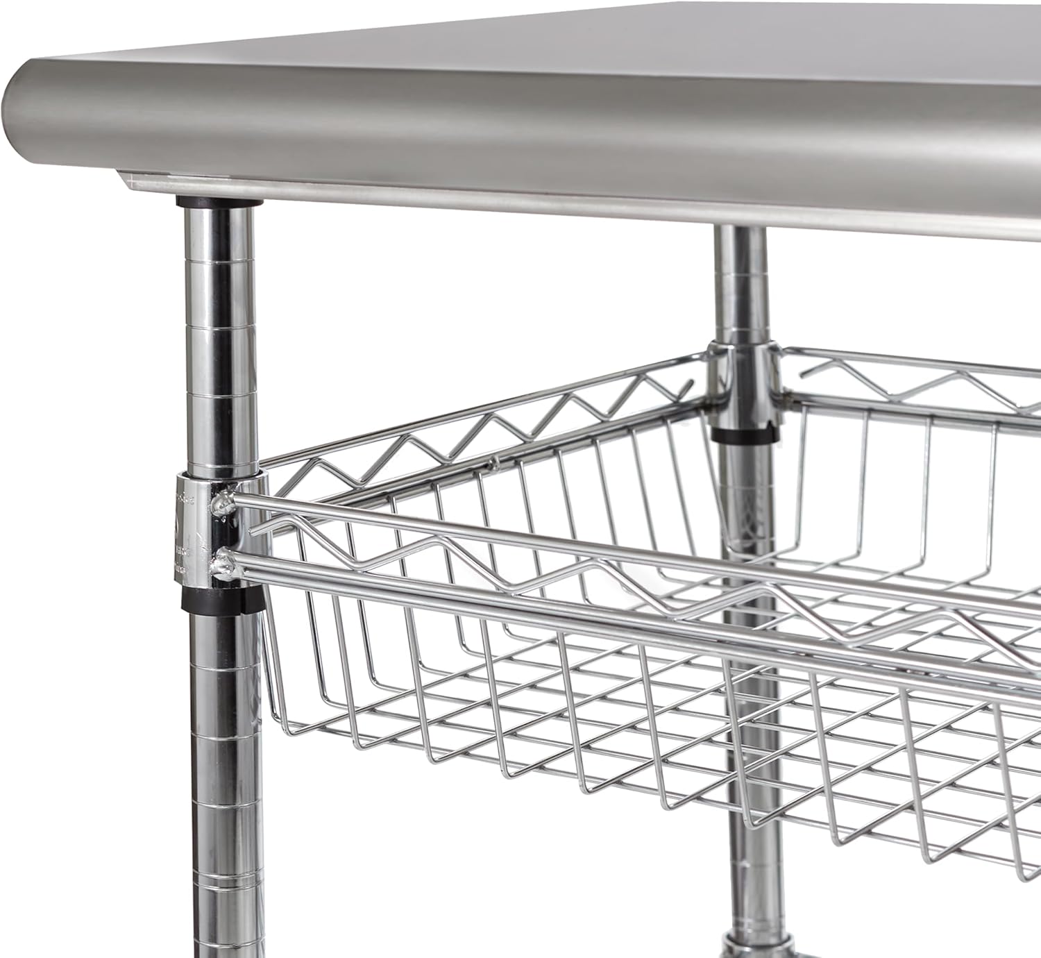 Stainless-Steel Commercial-Grade NSF-Certified Prep Table Cart, 24"W x 20"D | Heavy-duty durable utility workstation supports up to 450 lb w/ adjustable wire shelf and sliding basket on locking wheels