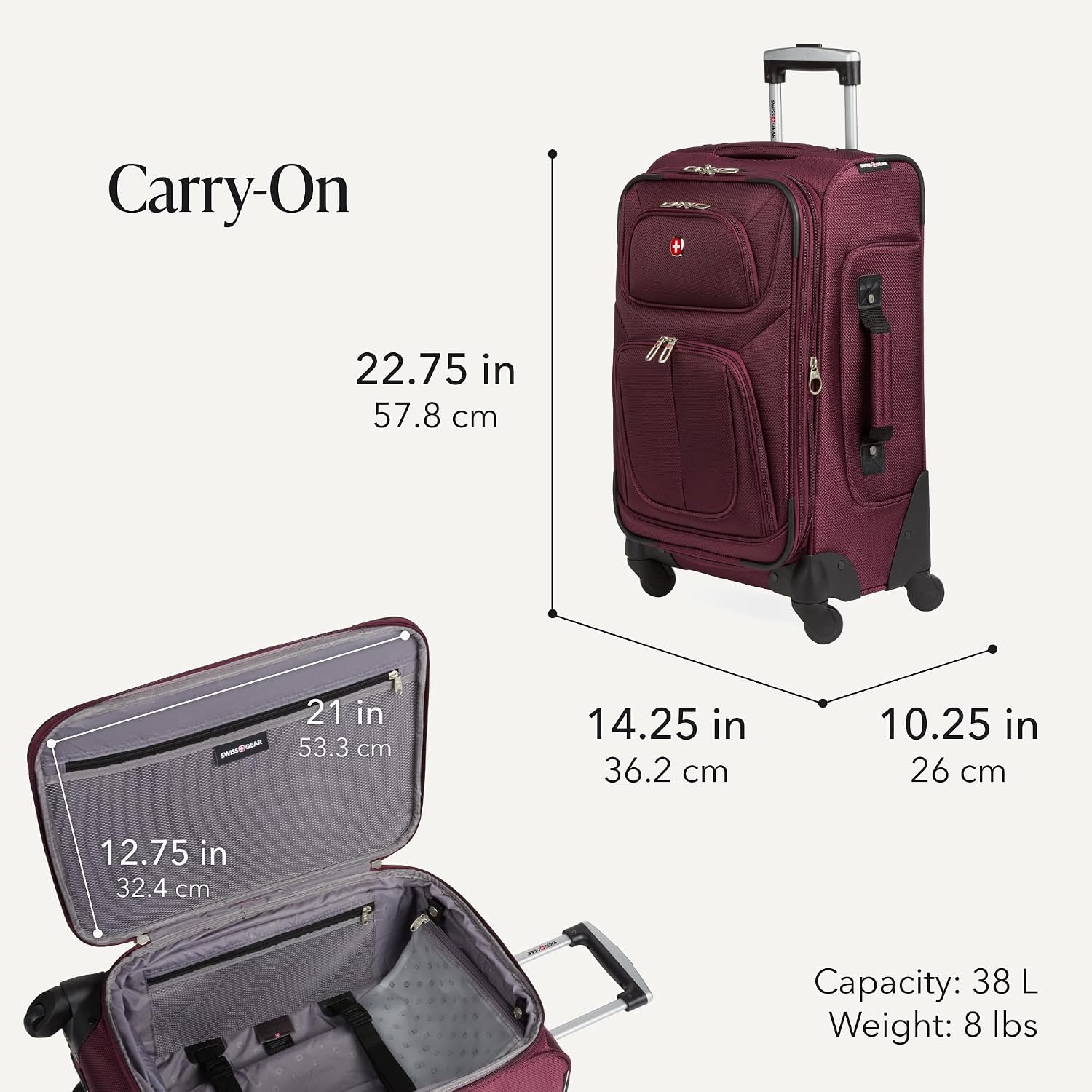 SWISSGEAR Sion Carry-On Spinner Luggage, Softside Expandable, Lightweight Suitcase, Dark Grey, 22.75-Inch
