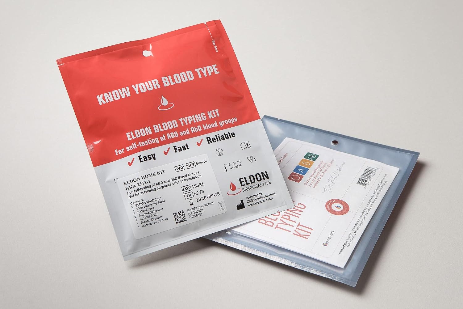 Eldoncard INC Blood Type Test, 1 Pack | Complete Kit, A, B, O, AB & RH Results, Results in Minutes, Includes Safety Lancet, Micropipette
