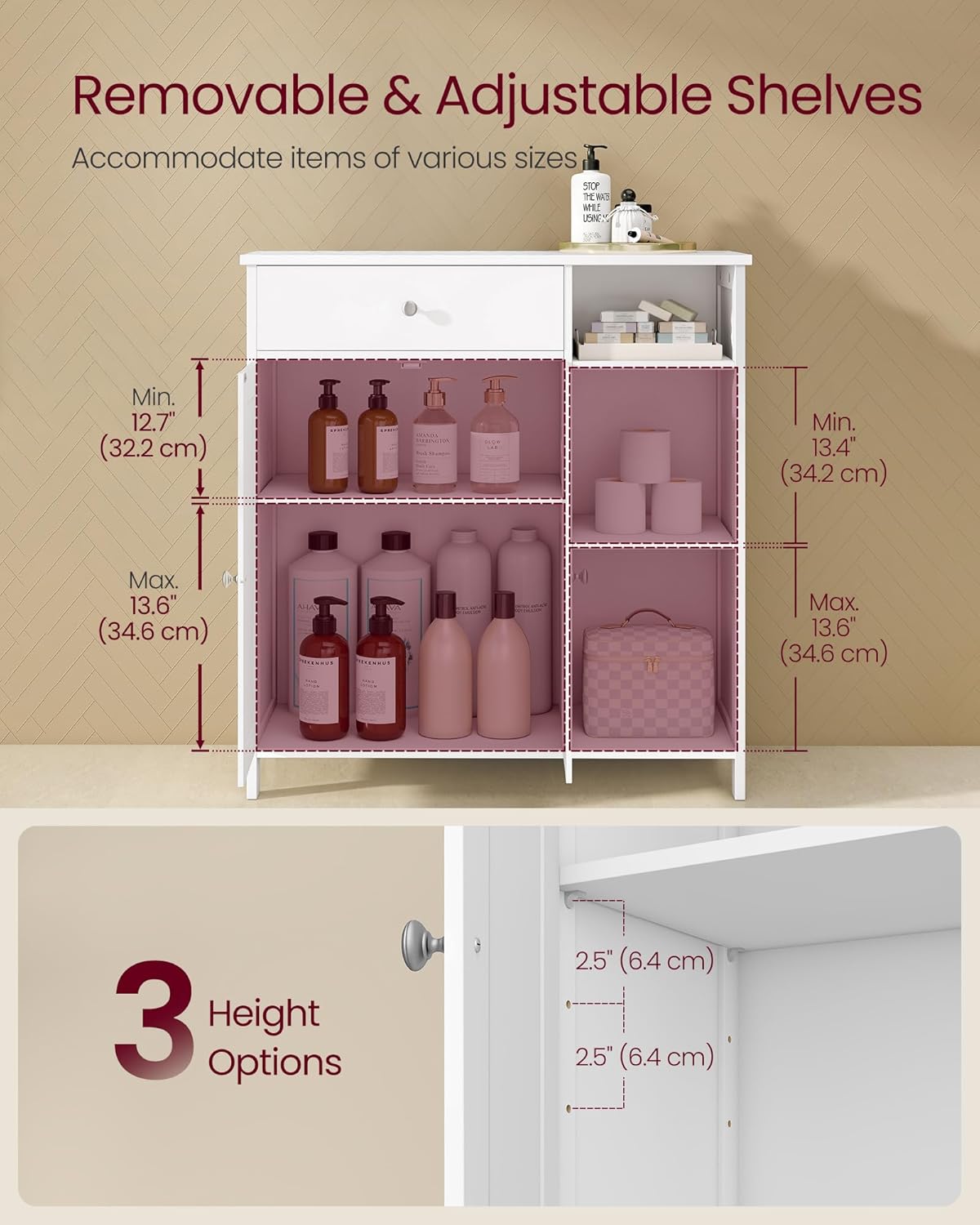 VASAGLE Bathroom Storage Cabinet, with 2 Doors, 31.5" H, Cloud White