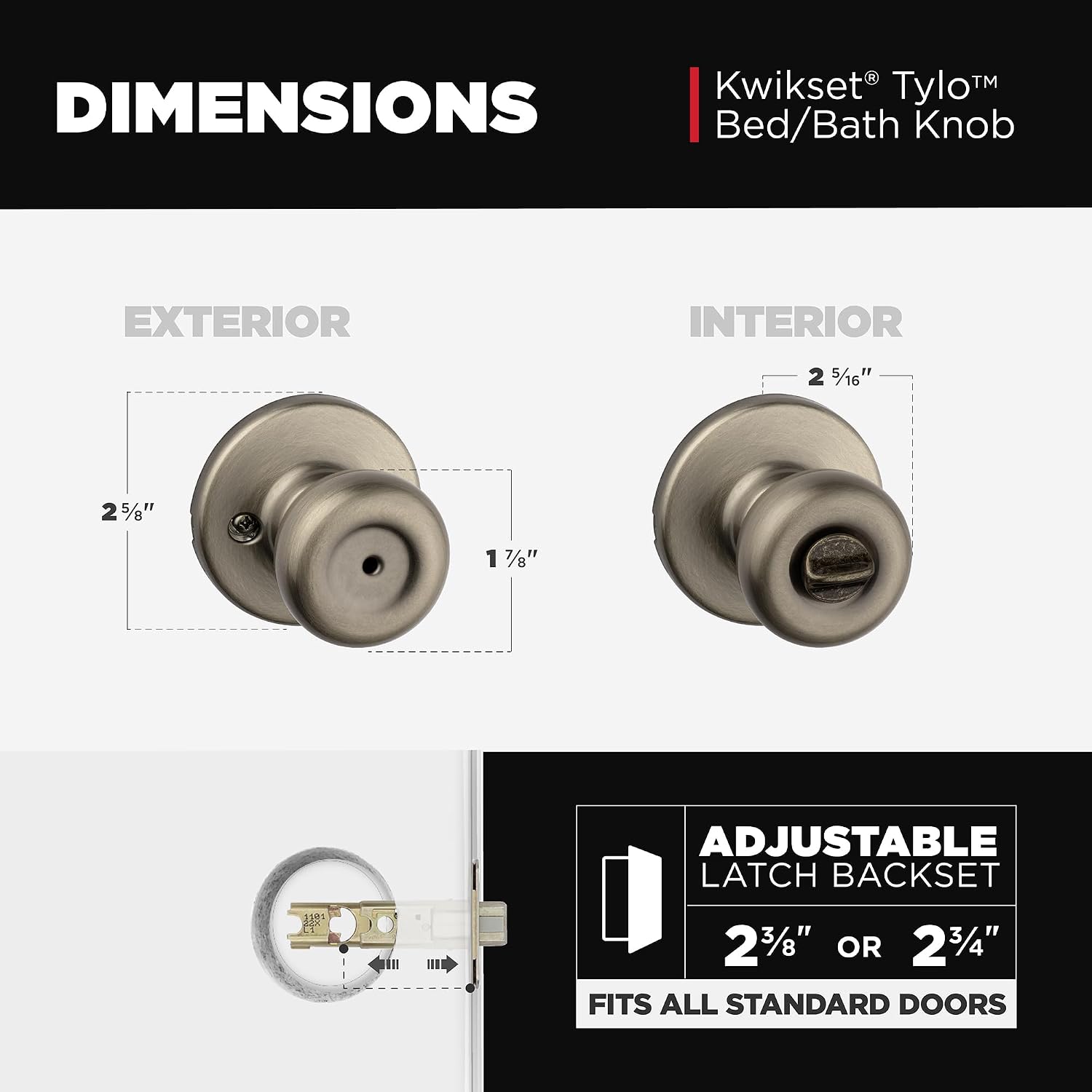 Kwikset Tylo Interior Privacy Door Knob with Lock, Door Handle For Bathroom and Bedroom, Polished Brass Keyless Turn Lock Doorknob, 1 Count (Pack of 1)