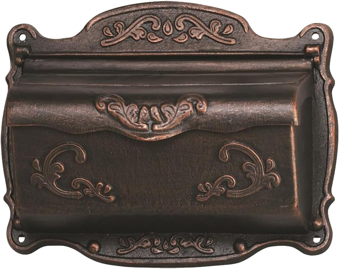 Antique Bronze Finishing Cast Aluminum Wall Mounted Mailbox, Weather-Resistant, Elegant Vintage Design. Size: 17.5" D x 5.3" W x 12.25" H. Includes 4 Pieces Finish Mounting Screws
