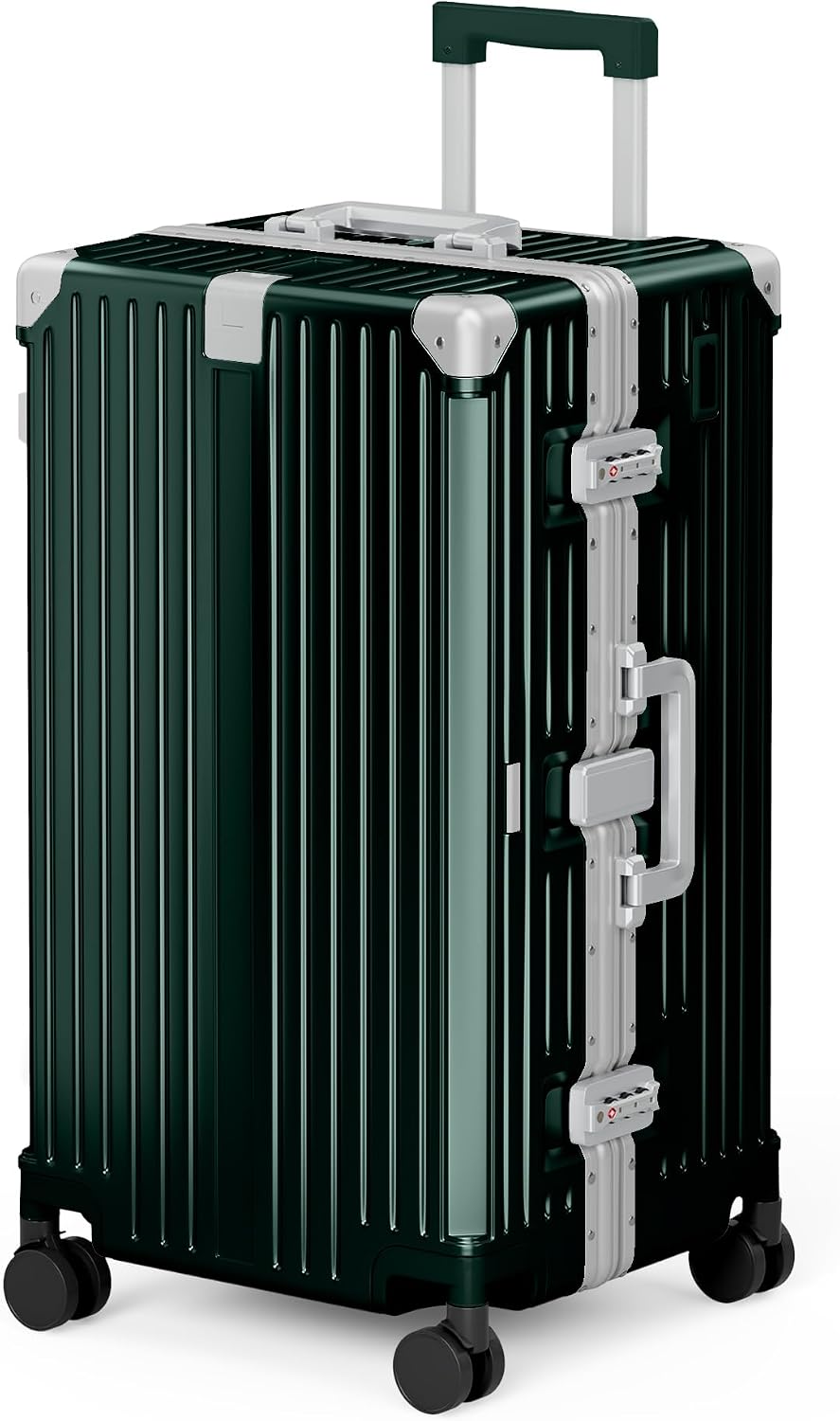 ALPHA CAMP Trunk Luggage 28 Inch with Aluminum Frame Zipperless Suitcase | Large Checked Thickened 3-Layer PC Hardside Luggage with TSA Lock,Charging Port,Cup Holder and Spinner Wheels for Travel