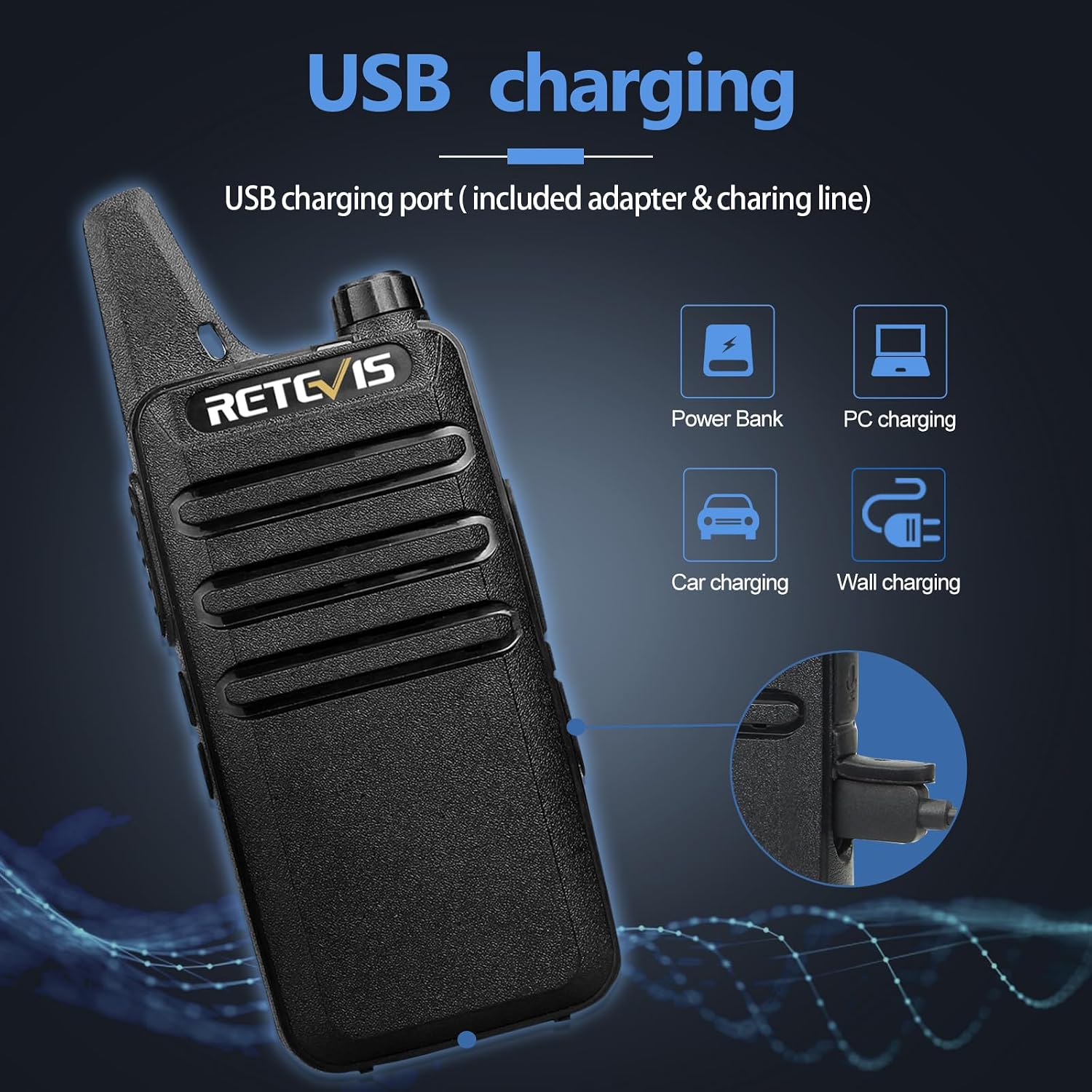 Retevis RT22 Walkie Talkies Long Range Rechargeable with Earpiece (2 Pack) | Slim & Lightweight 2 Way Radio For Camping & Hiking, Pocket-Friendly Antenna, Ready to Use, 10-Hour Battery, USB-C Charging