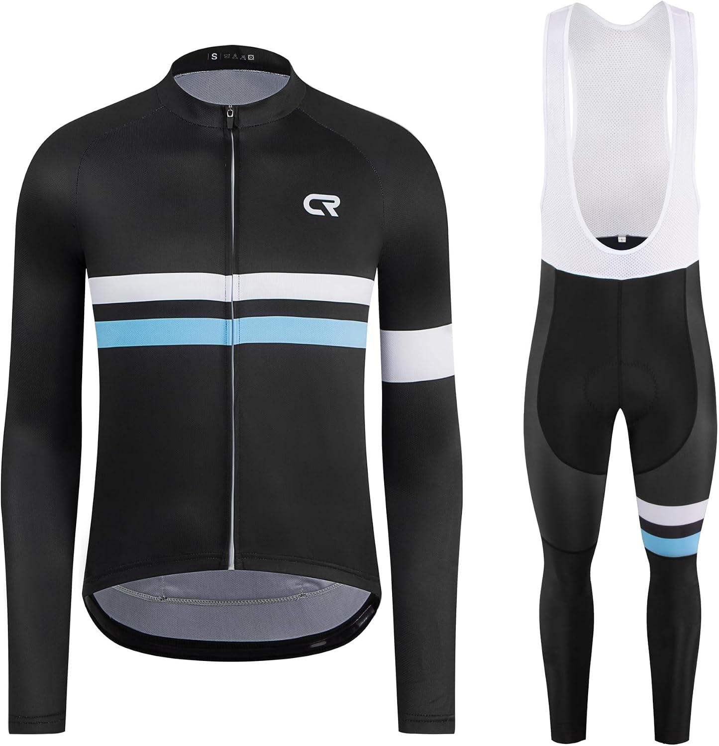 Coconut Ropamo CR Men's Cycling Clothing Set Long Sleeve Cycling Jersey Zipper Pocket Bike Outfit Cycling Bib Pants 3D Padded