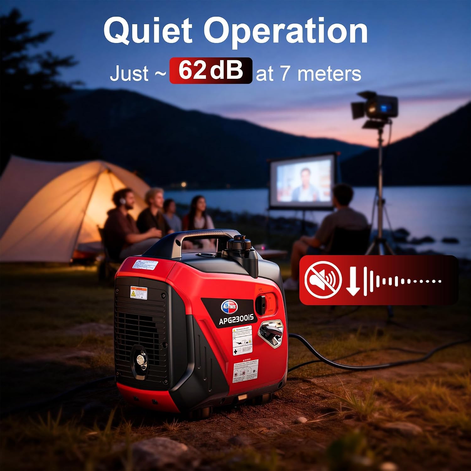 2000W Portable Inverter Generator for Home Use, Quiet Small Generator for Camping Outdoor, EPA Power Station with Fuel Shut Off and CO Minder