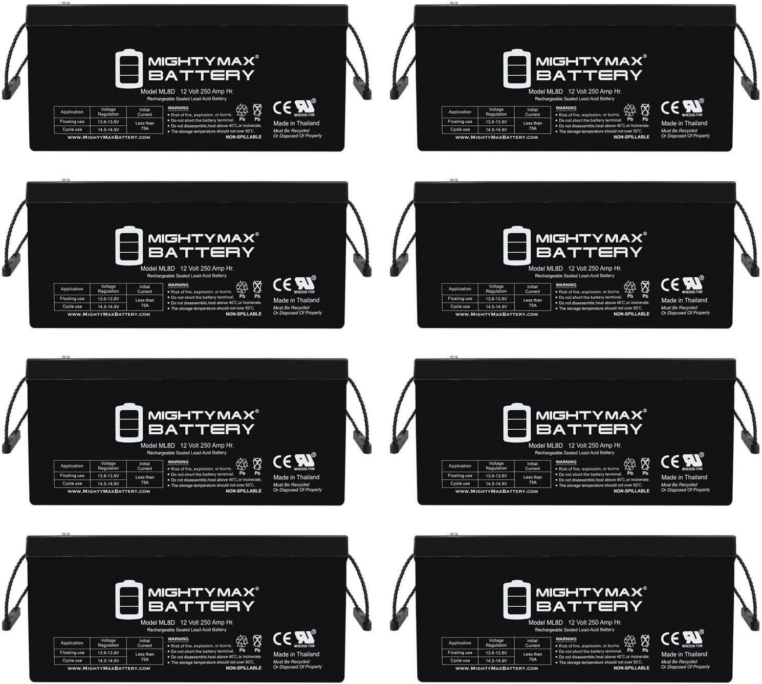 Mighty Max Battery 12V 250Ah SLA Battery Replaces FMC UC-78B 76-85 935CCA - 8 Pack
