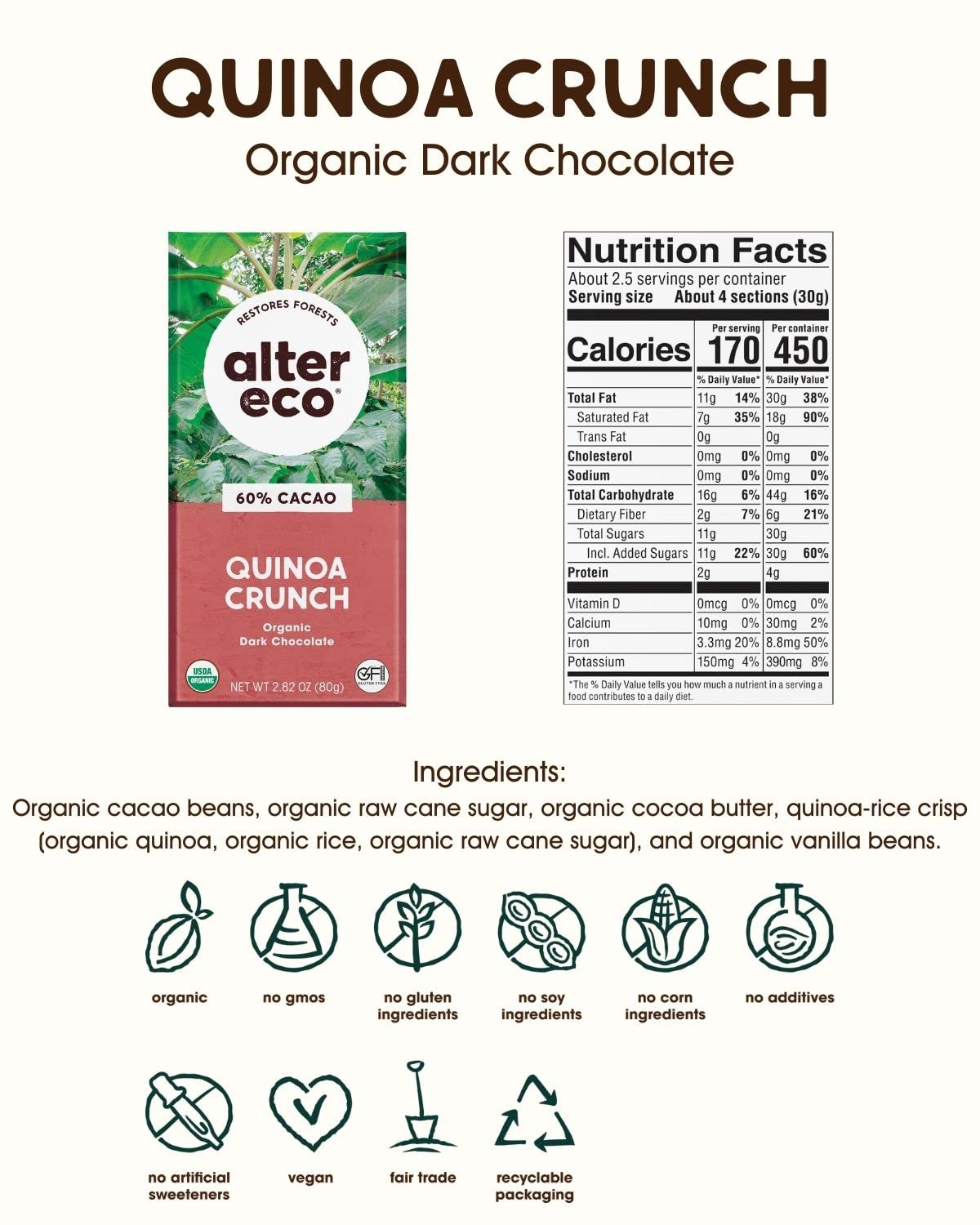 Alter Eco | Dark Chocolate Bars | Pure Dark Cocoa, Fair Trade, Organic, Non-GMO, Gluten Free (12-Pack Dark Sea Salt)