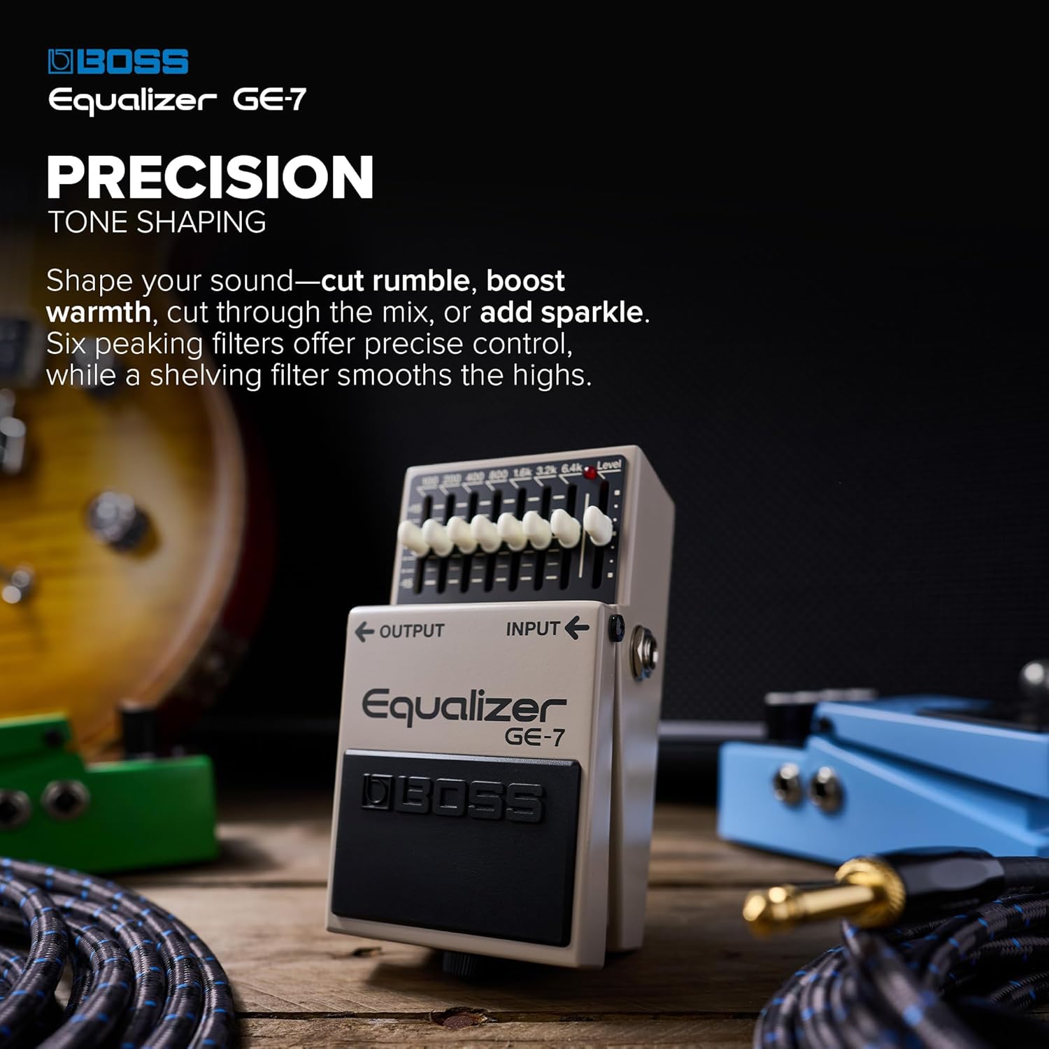 BOSS GE-7 Equalizer | Compact Graphic Equalizer Pedal | Tailored for Guitarists | 7 Bands of EQ Sliders | Guitar-Optimized Frequencies | ±15dB