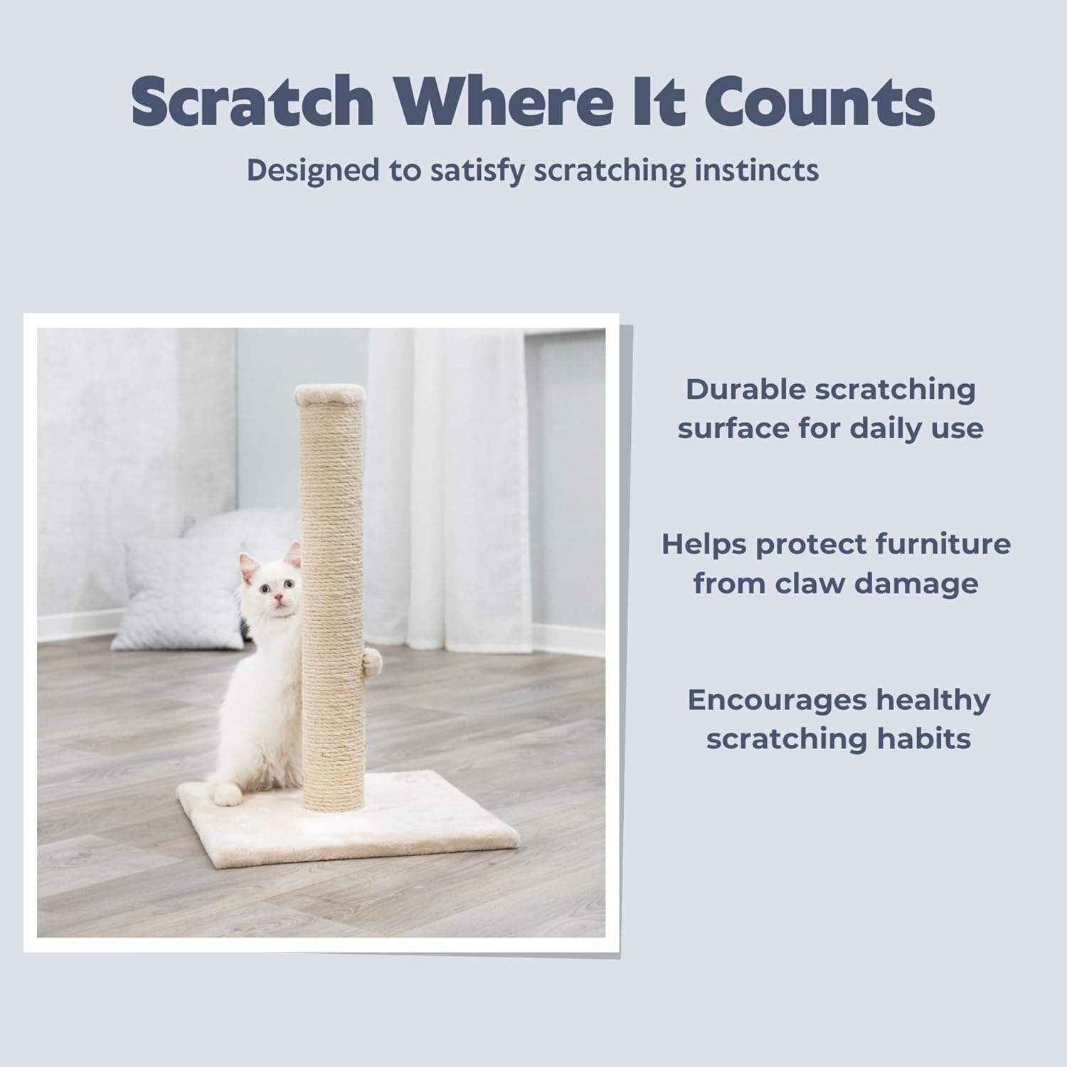 Trixie Parla Cat Scratching Post 24.4 Inch - Cat Scratcher with Soft Fabric Covering Base and Durable Natural Jute Rope - Beige