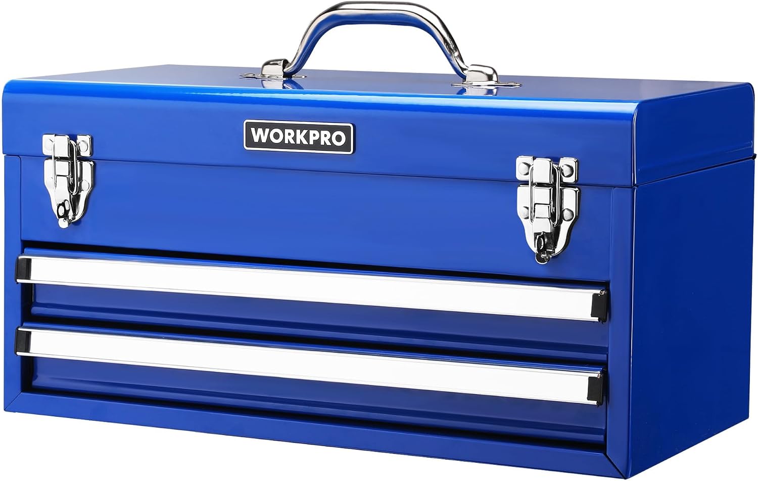 WORKPRO 15 Inch Metal Tool Box with 2 Drawers & 1 Top Storage, Heavy Duty Portable Tool Box with Handle for Garage, Office and Home, Up To 85 LBS Load Capacity