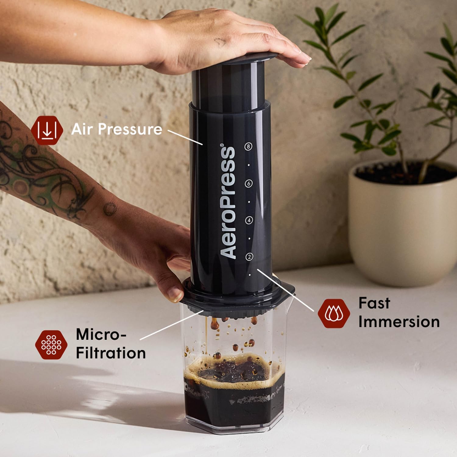 AeroPress Original Coffee Press, French Press, Pour-Over & Espresso Style | All-in-One Manual Coffee Maker, 2-Minute Brew, Less Bitterness, More Flavor, Portable, Travel & Camping