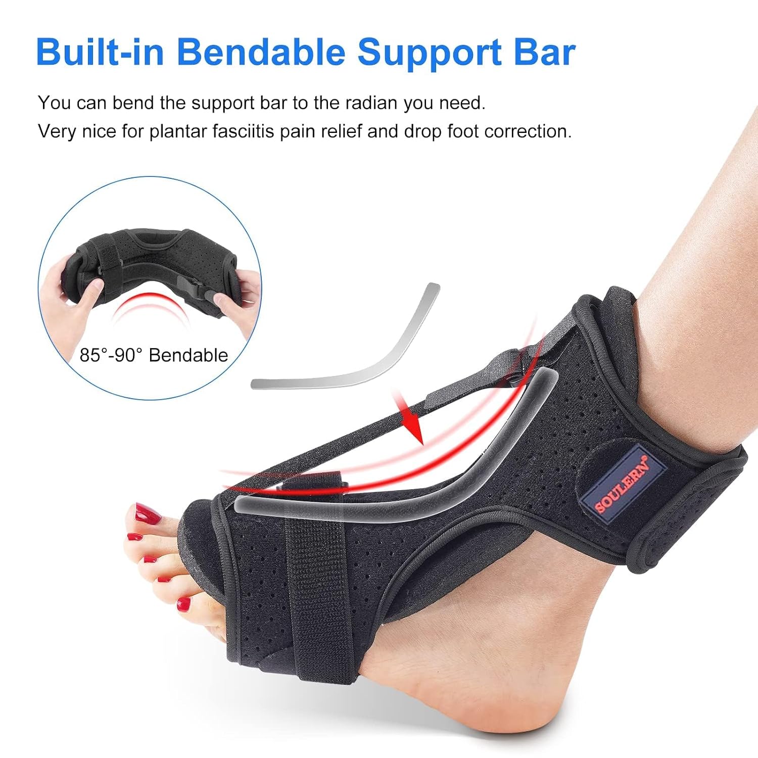 Plantar Fasciitis Night Splint Drop Foot Orthotic Brace, Adjustable Plantar Fasciitis Brace, Improved Dorsal for Effective Relief from Plantar Fasciitis, Achilles Tendonitis, Ankle Pain