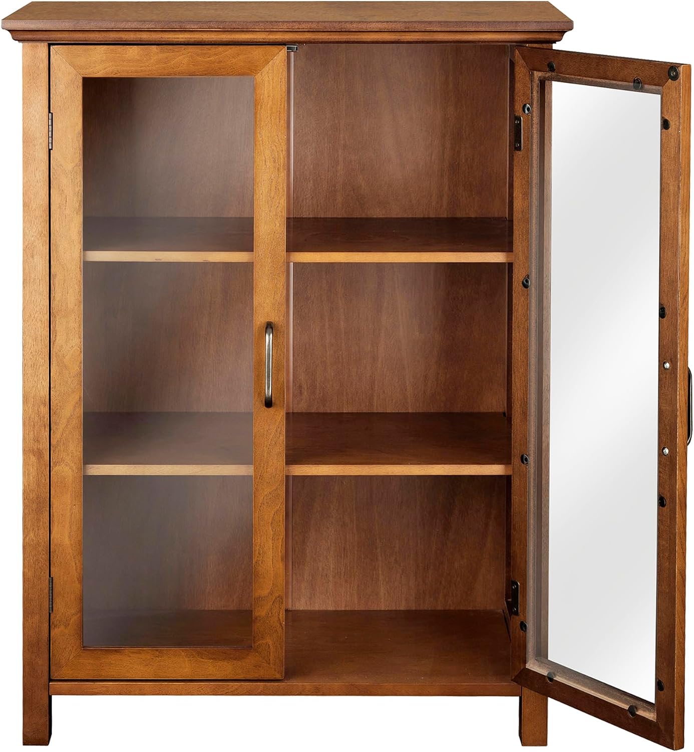 Teamson Home Avery Wooden Freestanding Floor Cabinet with 2 Adjustable Shelves 3 Storage Spaces 2 Glass Paneled Doors and 2 Antique Brass Knobs