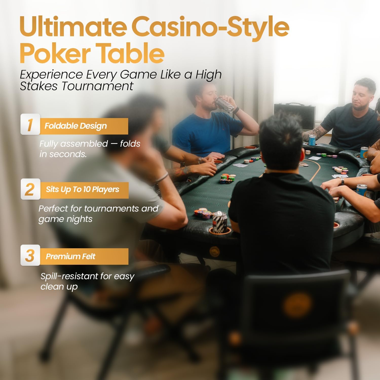 Triton Premium Foldable Poker Table - Poker Table for 10 Players Long-Lasting, Luxurious Vegas Style Casino Experience at Home