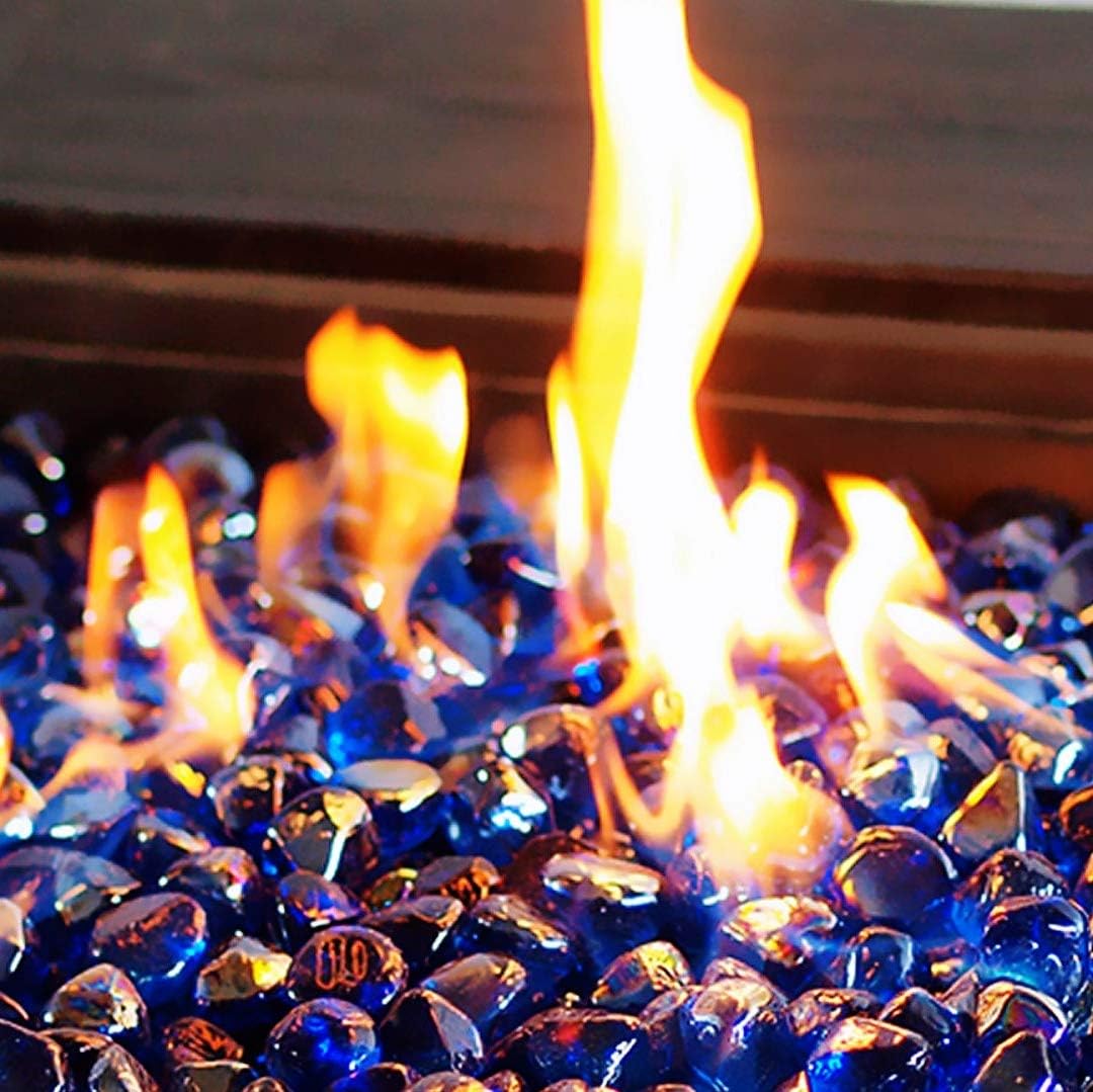 Fire Glass Diamond 1 Inch Fire Pit Glass Rocks for Propane or Gas Fire Pit （10 Pounds Margarita Azura Blue ） Gift Package