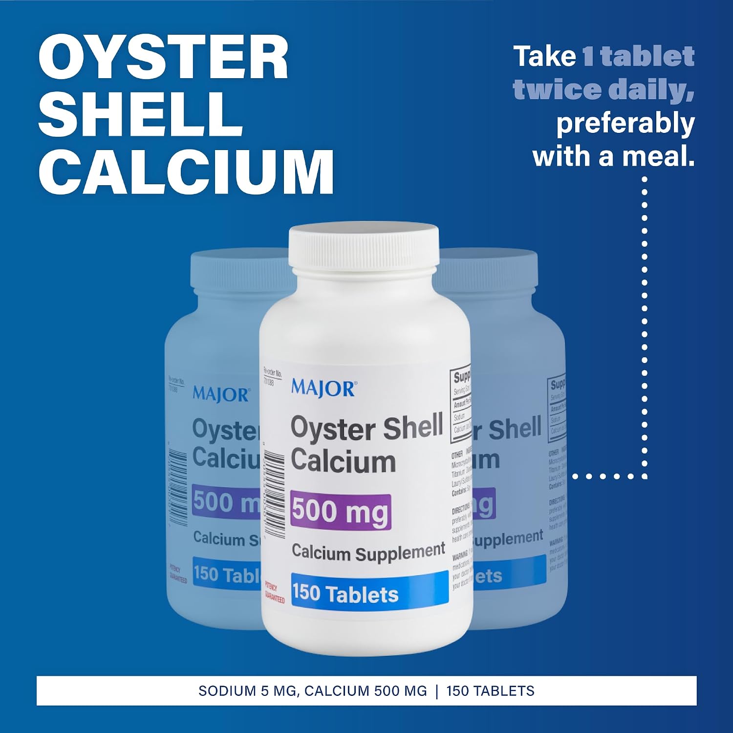 Major Oyster Shell Calcium 500 mg - Calcium Supplement - 150 Tablets (1 Pack)