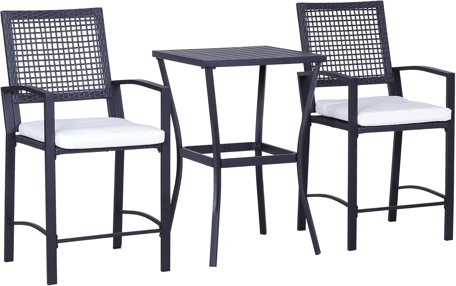Outsunny 3pcs Patio Bar Set with Soft Cushion, Rattan Wicker for Poolside | Outdoor Furniture Set, for Backyards, Lawn, Deck