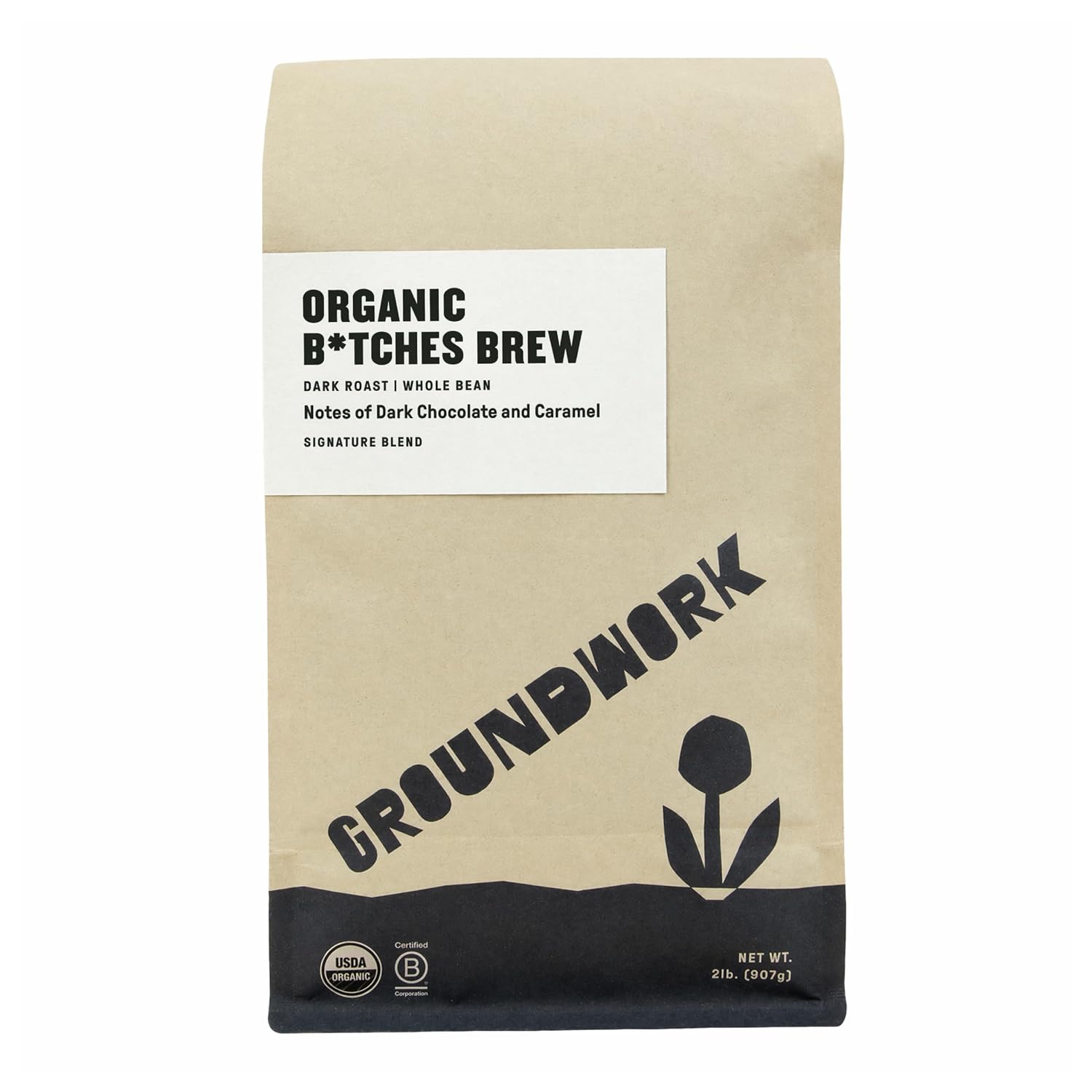 GROUNDWORK B*tches Brew Whole Bean Coffee Dark Roast Blend - USDA Organic Signature Blend Coffee Beans - 12oz Bag (Pack of 1)