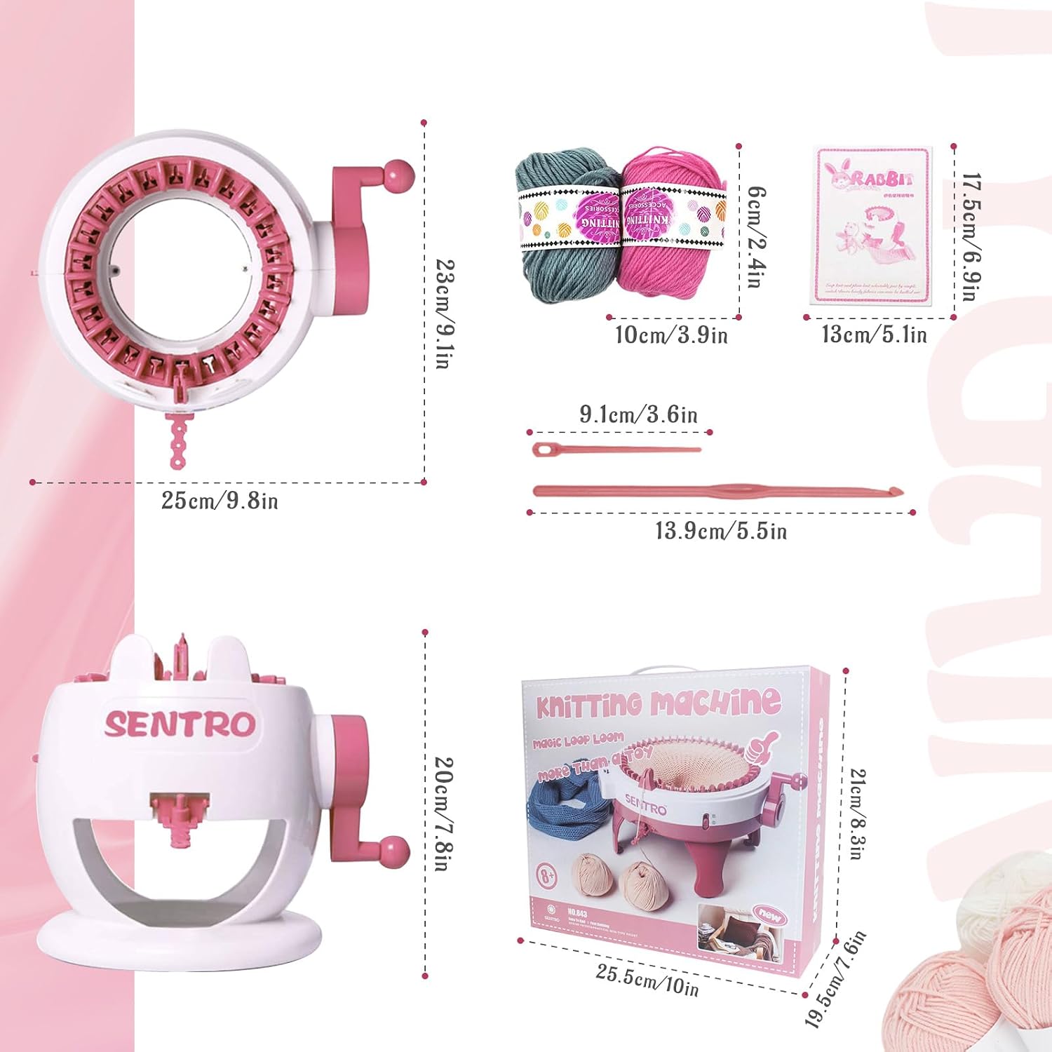 FYGAIN SENTRO Knitting Machine 40 Needles, Automatic Circular Knitting Crochet Machine for Kids/Adults
