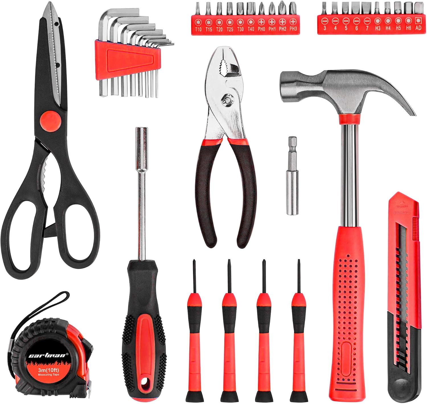 CARTMAN 39-Piece Household Tool Set, Orange Hand Kit With Storage Case | Complete assortment for home repairs, DIY projects, furniture setup, crafting, and daily household fixes in toolbox.