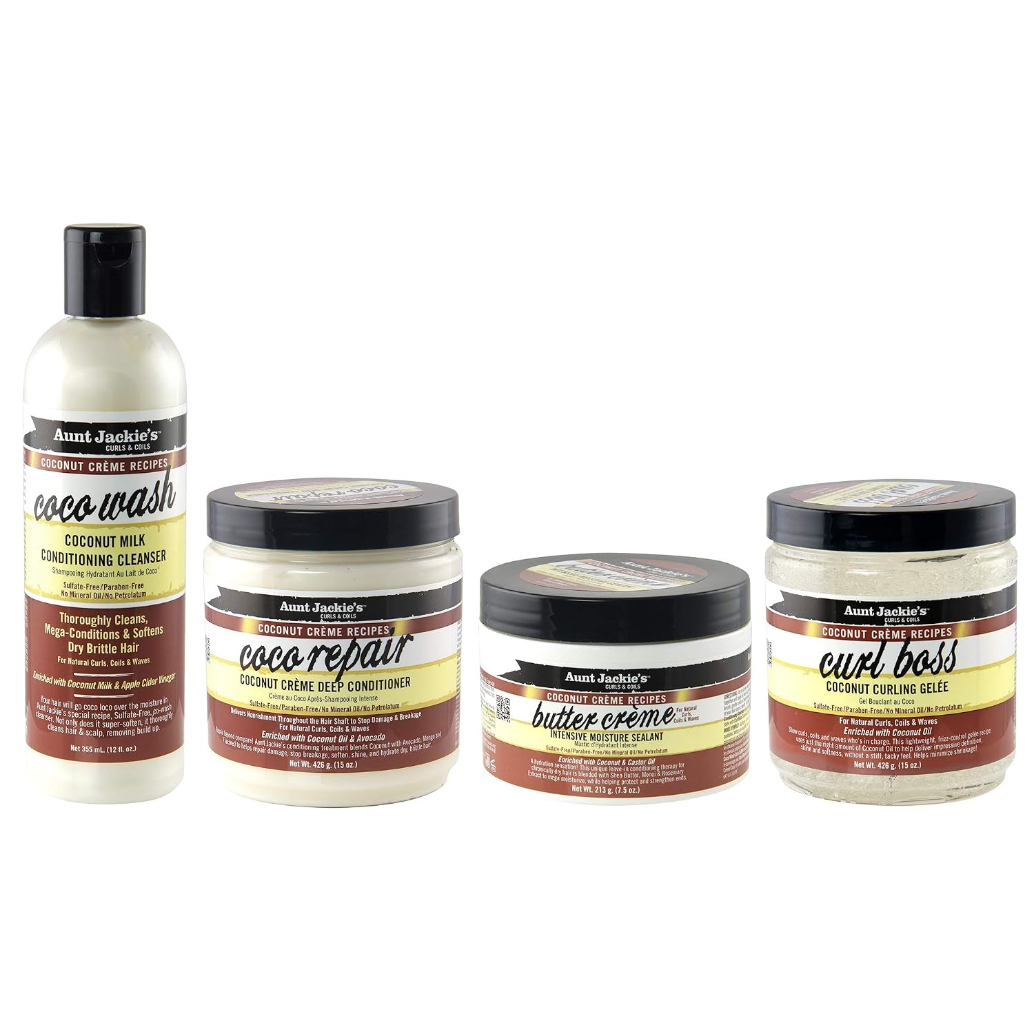 Aunt Jackie's Coconut Crème Recipes Curl Boss Coconut Curling Hair Gel for Natural Curls, Coils and Waves, 15 oz
