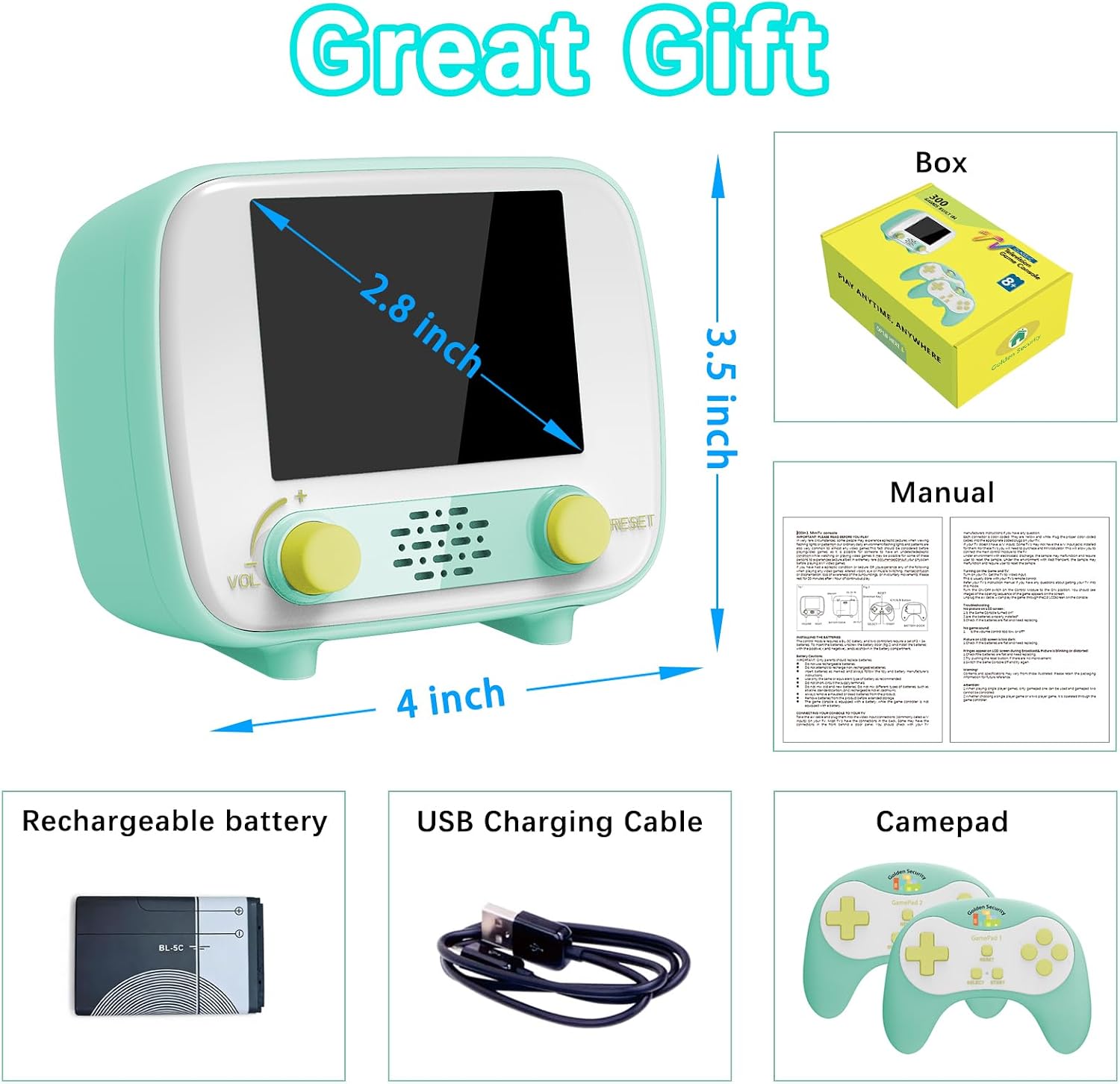 Mini Arcade Machine, Built in 156 Classic Retro Games, 2.8 Inch Screen | 156 Classic 16-Bit Video Games, Handheld Game Console, Rechargeable Battery, Support for TV Output, Birthday Present for kids