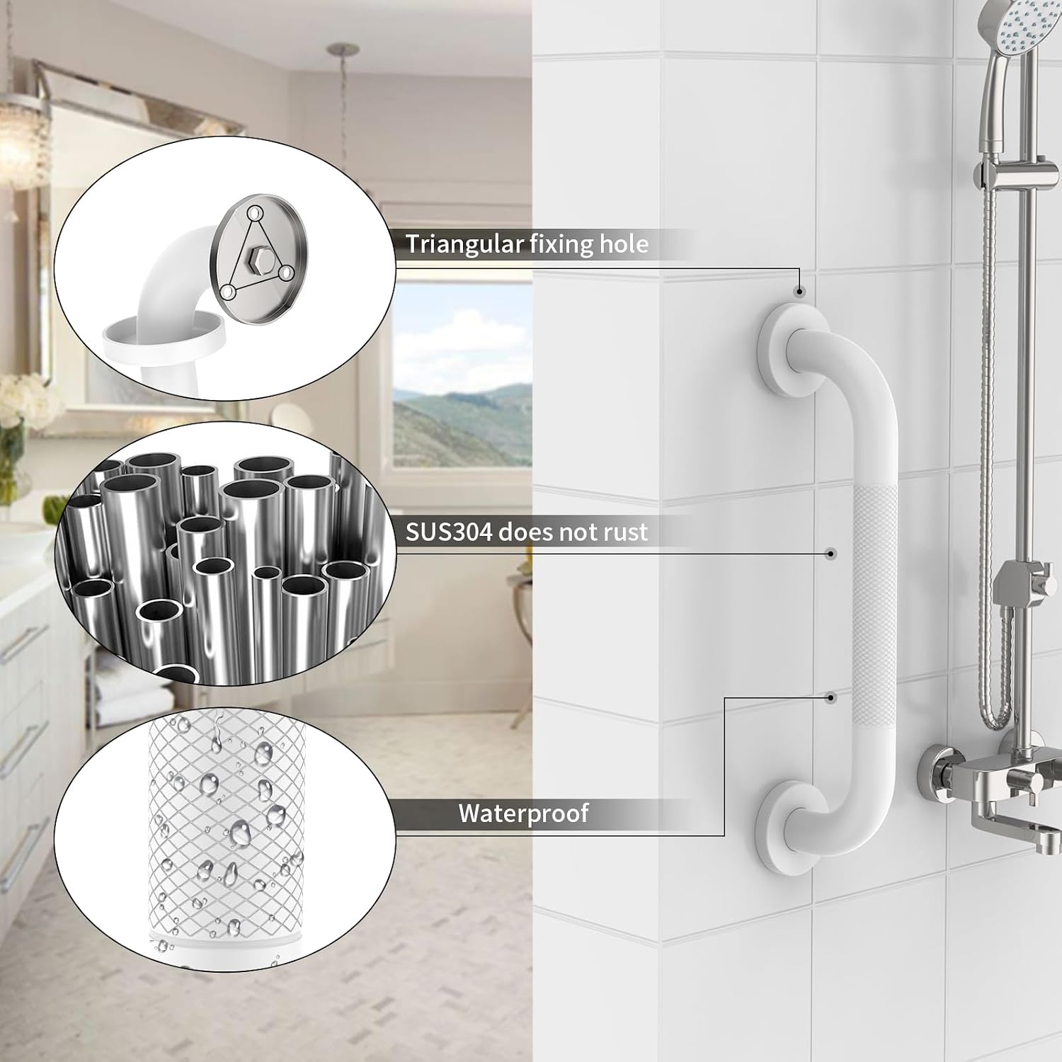 Munzong 3 Pack Commercial Handicap Grab Bars 18" 36" 42" Brushed Nickel | Bathroom Grab Bar for Shower 1.25" Diameter Anti Slip Bathroom Balance Bar Safety Hand Rail for Elderly Injury Senior
