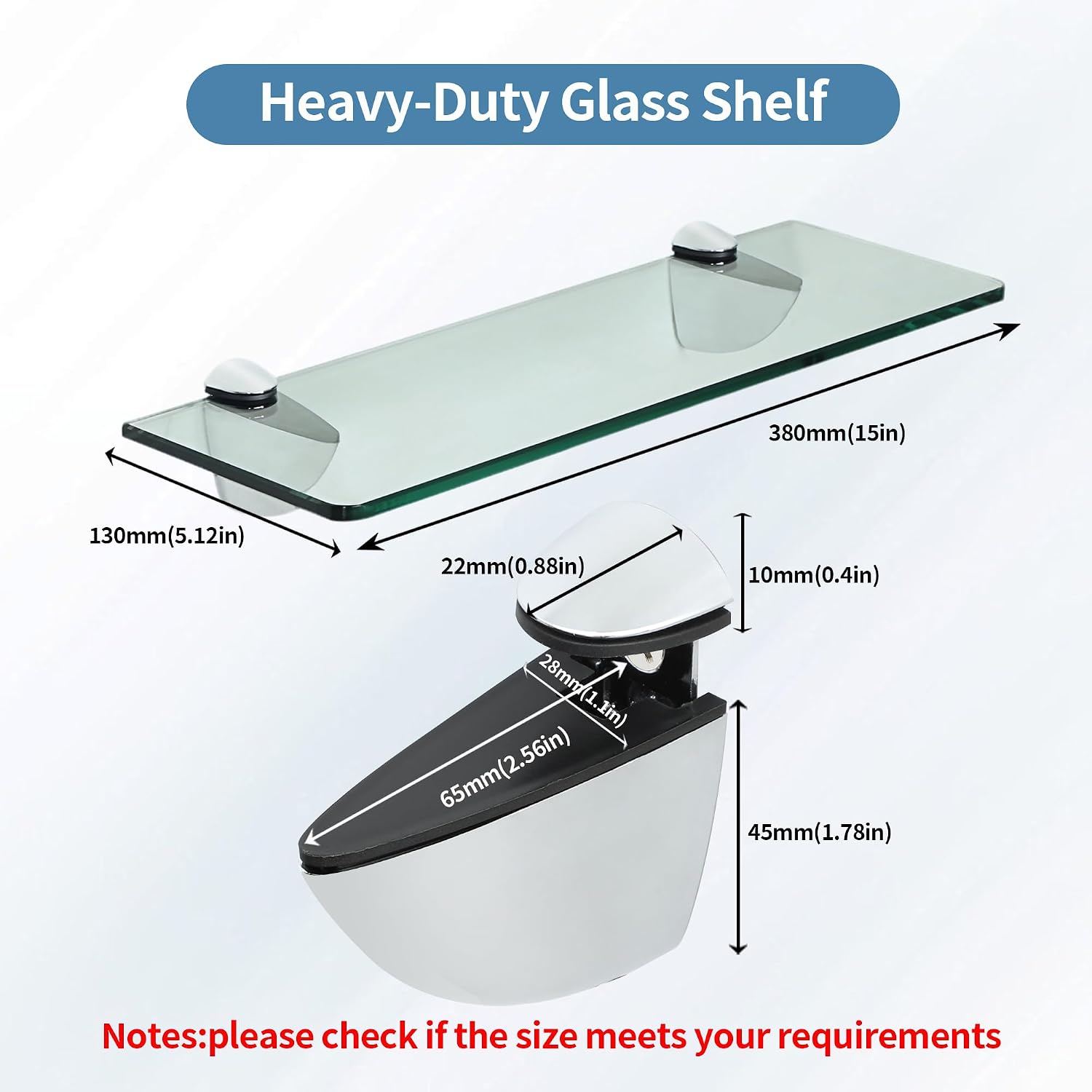 Alise Bathroom Glass Shelf, 15 Inch Floating Shelves for Wall, Matte Black
