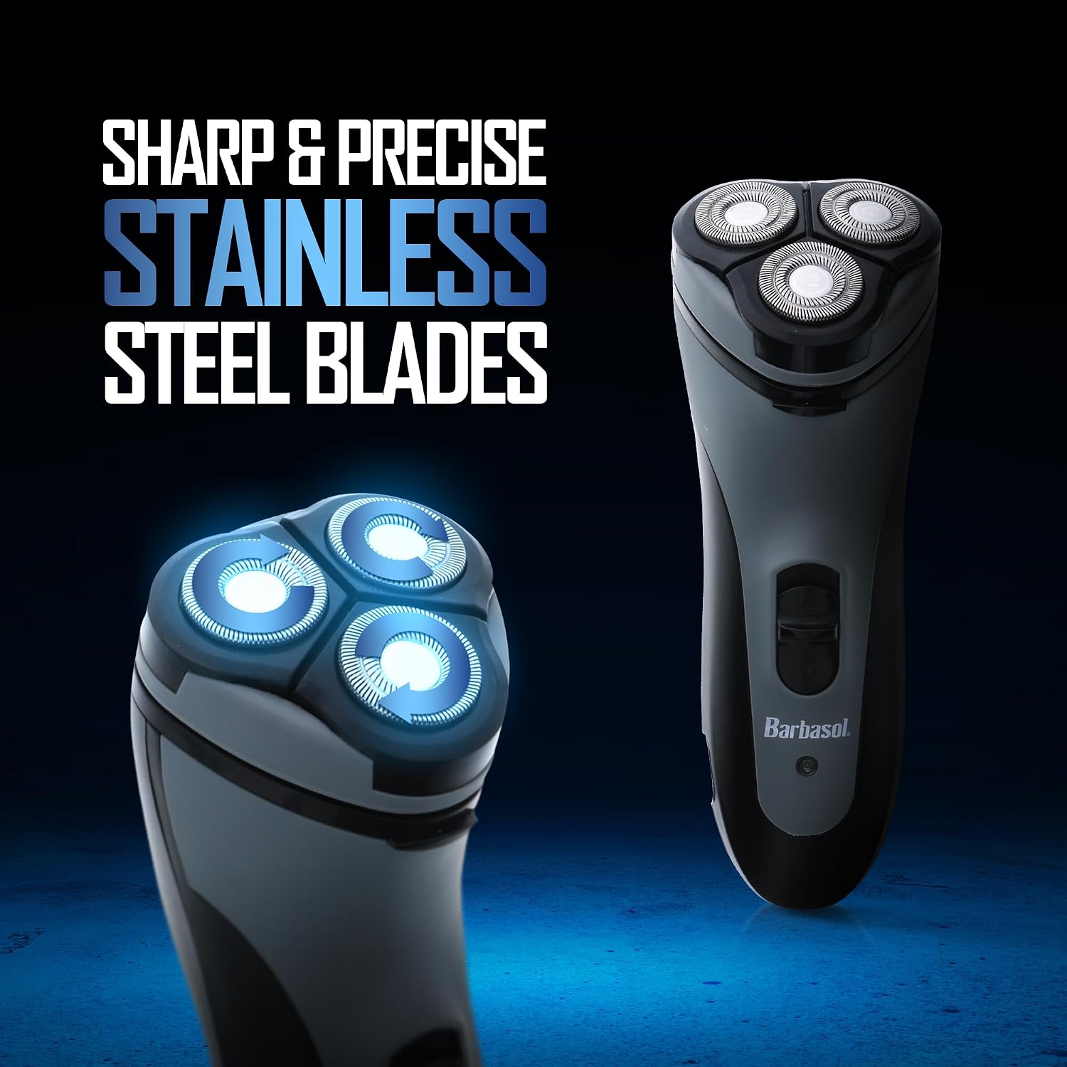 Barbasol Rotary Shaver, Rechargeable Electric Rotary Shaver with Stainless Steel Blades, Pop-Up Trimmer, Wireless Cordless Electric Razor, Close Shave