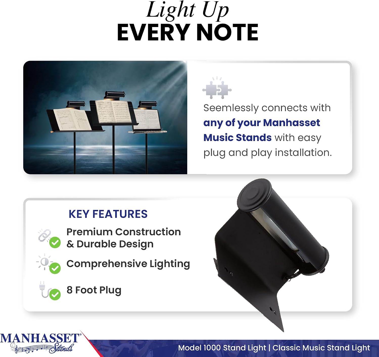 Manhasset Music Stand Light Clip On Attachment - Stand Lights for Musicians - Music Lamp for Orchestras - Piano Light - Piano Lamp | Clip-On Music