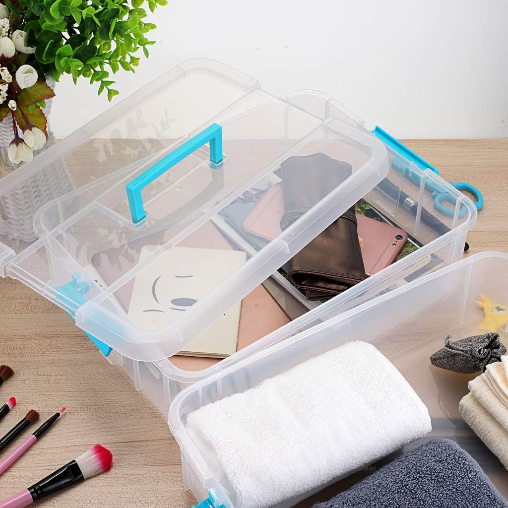 JUXYES 2-Tiers Plastic Stack Carry Storage Containers Box wih Handle Lids