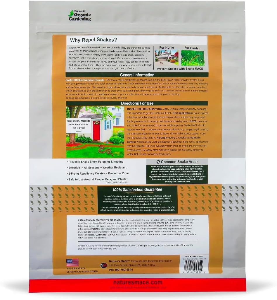 Nature's MACE Snake Mace Snake Repellent 48 oz Granules | Snake Repellent Granules for Yard, Outdoor Use, Keep Away Reptiles, Home, Garden, Granular Deterrent, Plant Friendly.