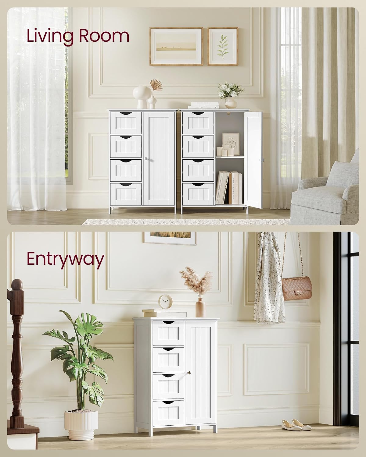 VASAGLE Floor Storage Cabinet, Freestanding Storage Unit with 2 Adjustable Shelves, for Bathroom Living Room Dining Kitchen, 11.8 x 23.6 x 31.5 Inches, Cloud White UBCB60WV1