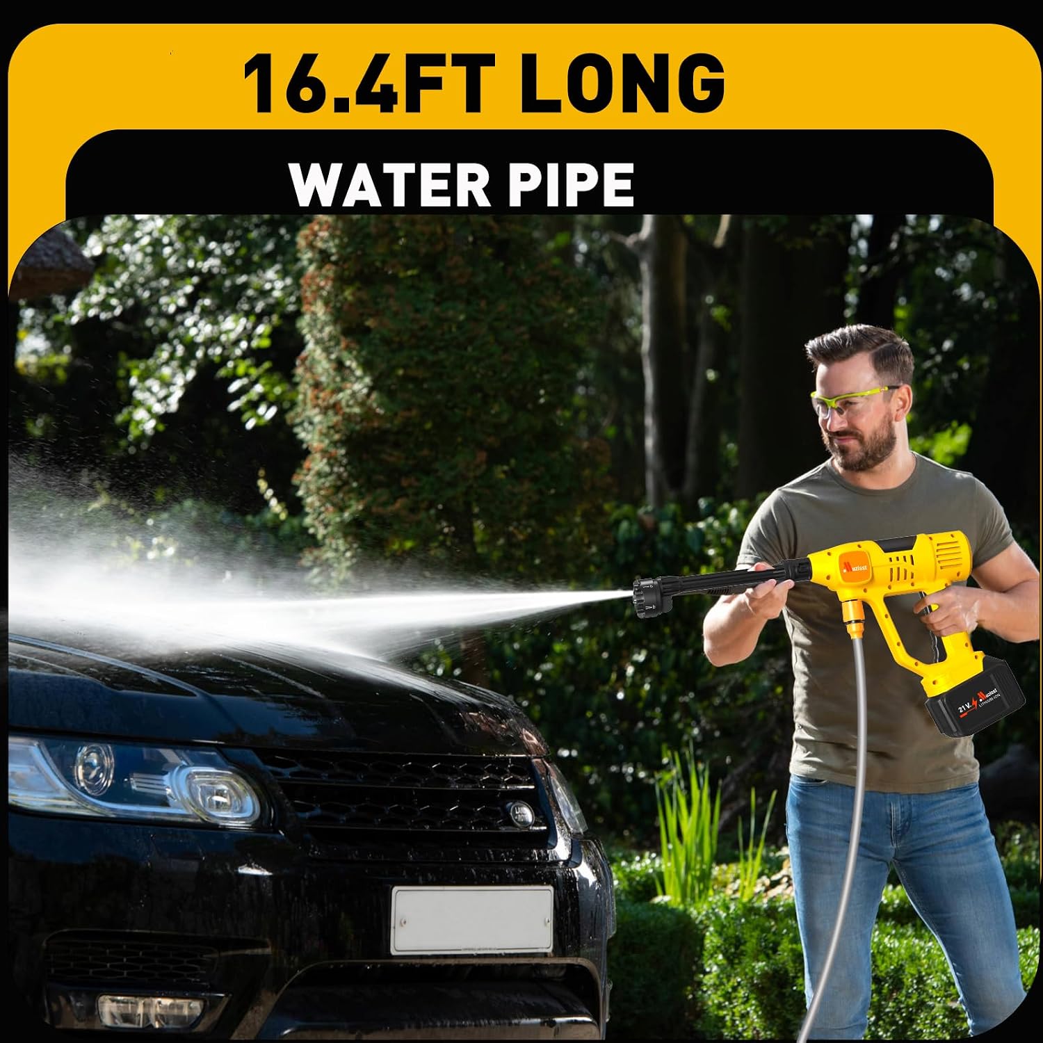 1100PSI Cordless Car Washer, Portable Battery Powered Cleaning Tool | 10-Speed Adjustment, Battery Level Display, 6-in-1 Nozzle