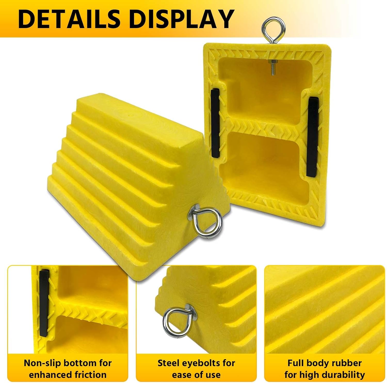 ROBLOCK 2 Pack Wheel Chocks Heavy Duty Orange with Eyebolt for Travel Trailer, 10" Length x 8" Width x 5.7" Height