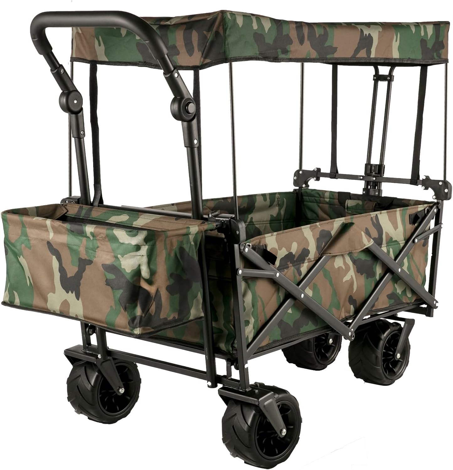 Happbuy Collapsible Wagon with Removable Canopy, 220lbs Heavy Duty Foldable Beach Wagon with Big Wheels