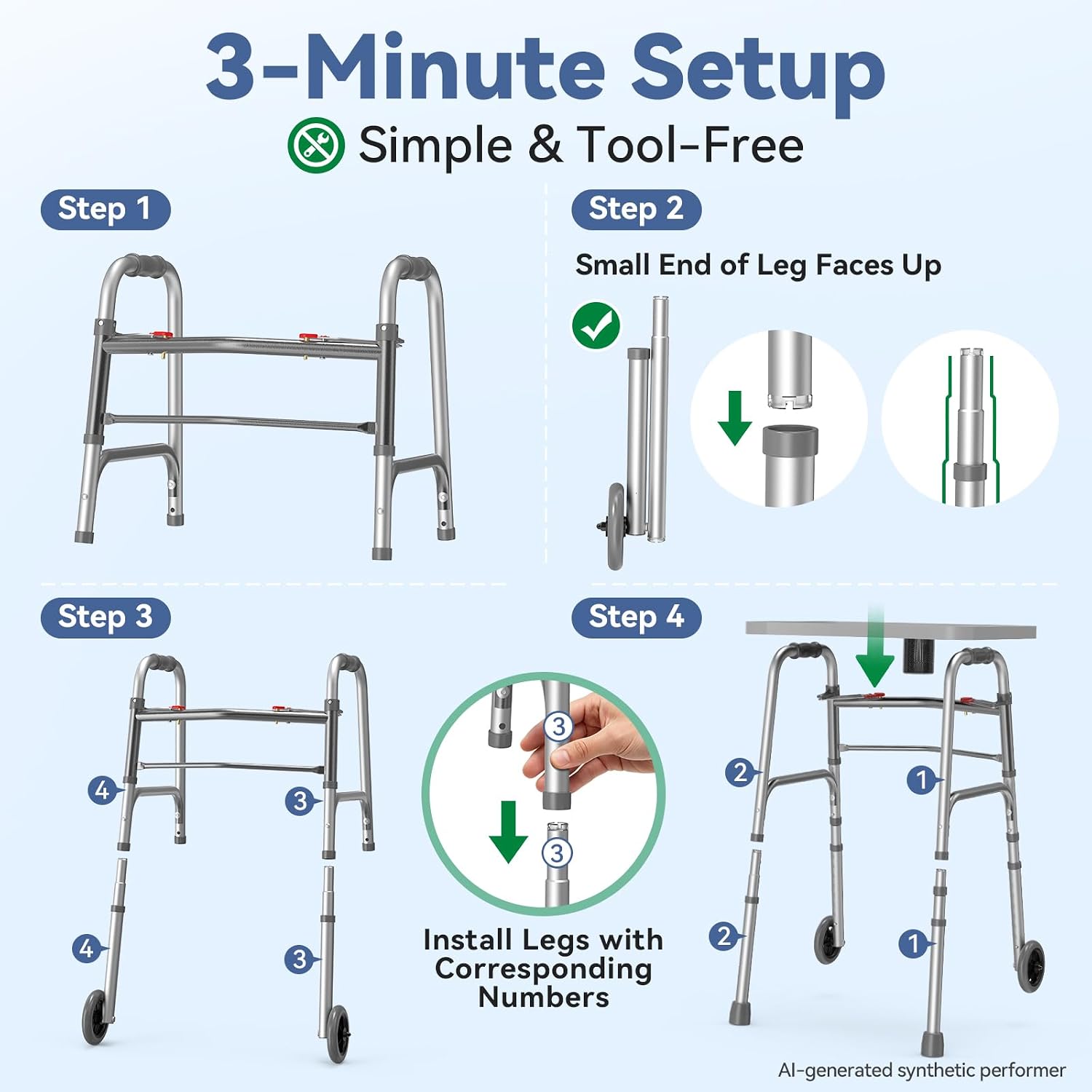 Loyoda Folding Walker with Basket and Glide Skis, 5" Wheels, Lightweight | Standard Walker for Seniors and Adults, Offers 8 Height Adjustments (31"-38"), Supports up to 350 lbs