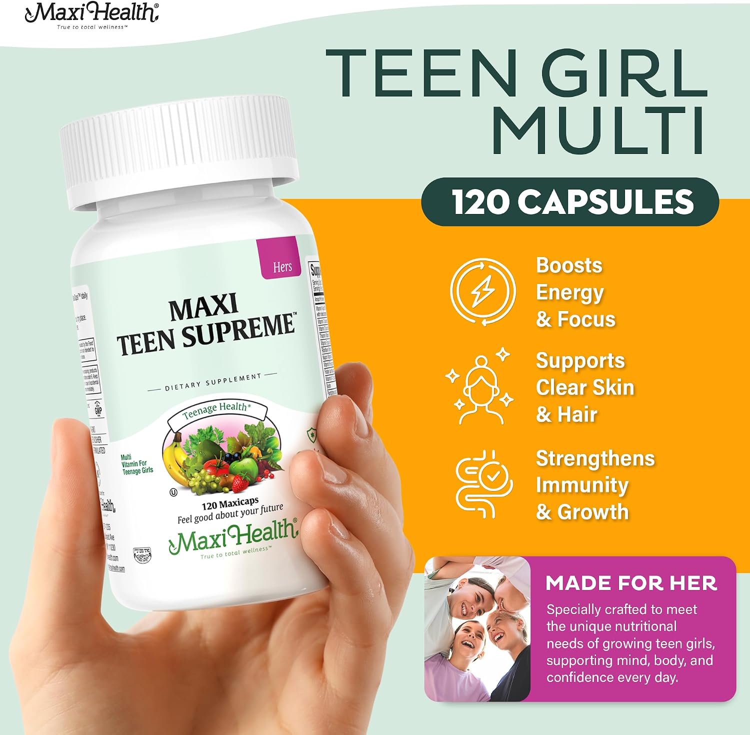 Teen Vitamins for Boys 12-17 - Teen Multivitamin Supreme with D3, Iron, Calcium, Biotin, Digestive Enzymes – Teenager Boy Multi Vitamins for Energy, Brain & Mood Support – 60 Count