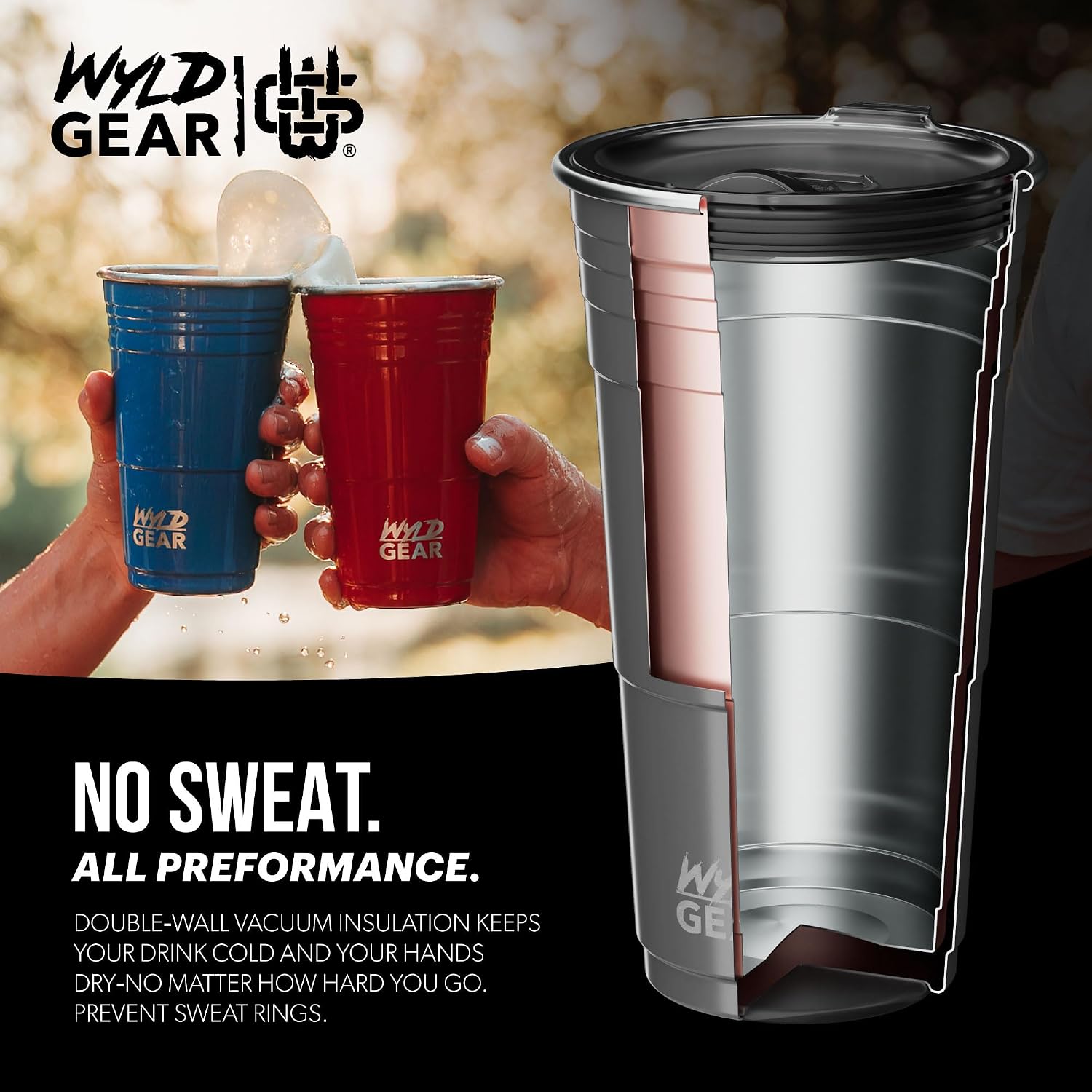 Wyld Gear Party Cup 24oz Red Stainless Steel Reusable Metal Cup with Lid