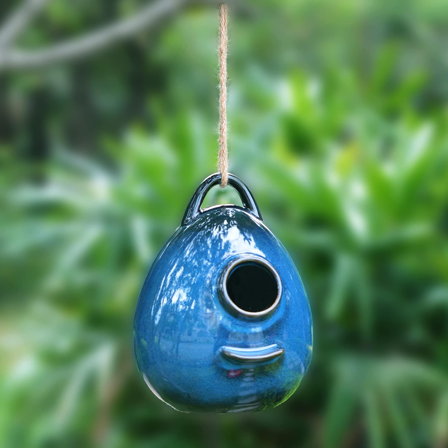 Kimdio Birdhouse Ceramic Hanging Birdhouses Bird Hut Hanging Outdoor Birdhouse for Wild Birds, Finch, Cardinal, and Bluebird - Blue