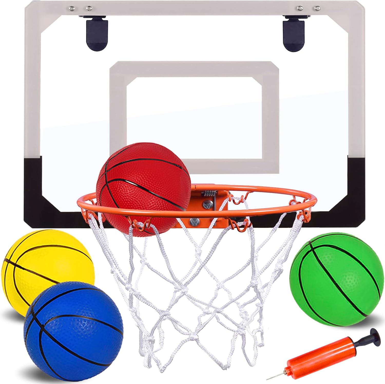 Indoor Mini Basketball Hoop for Kids, Over The Door Basketball Hoop Indoor with 4 Balls & Inflator